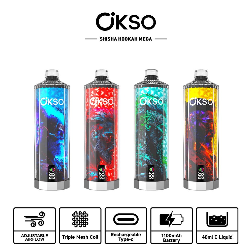 OKSO Shisha Hookah Mega 50000 Puffs | triple mesh coil, 40mL, LED display, adjustable airflow, bulk disposable vape - Image 29