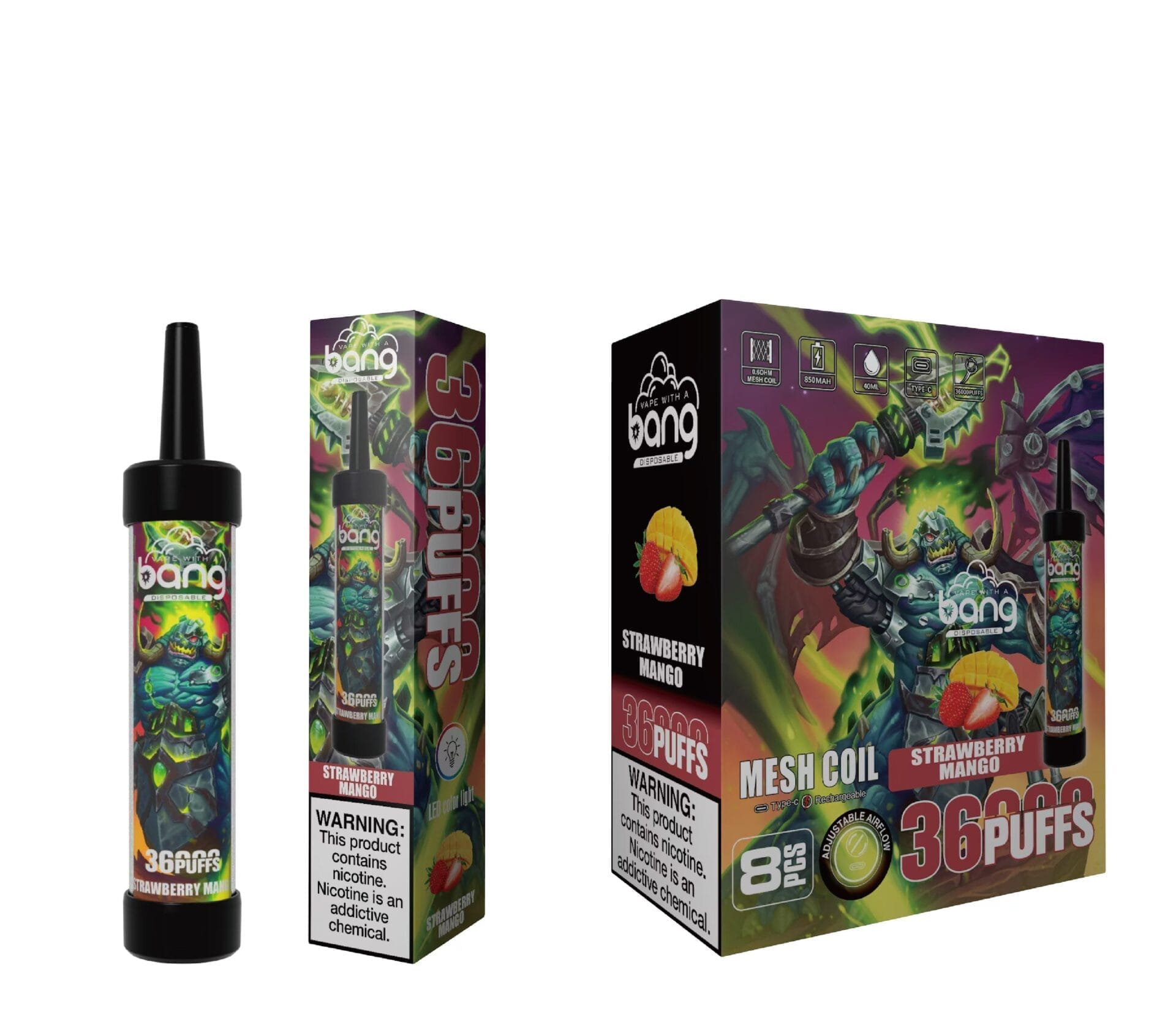 Bang King 36000 Puffs | 0%-5% nicotine, LED color light, bulk disposable vape - Image 4