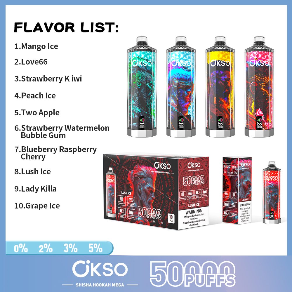 OKSO Shisha Hookah Mega 50000 Puffs | triple mesh coil, 40mL, LED display, adjustable airflow, bulk disposable vape - Image 26