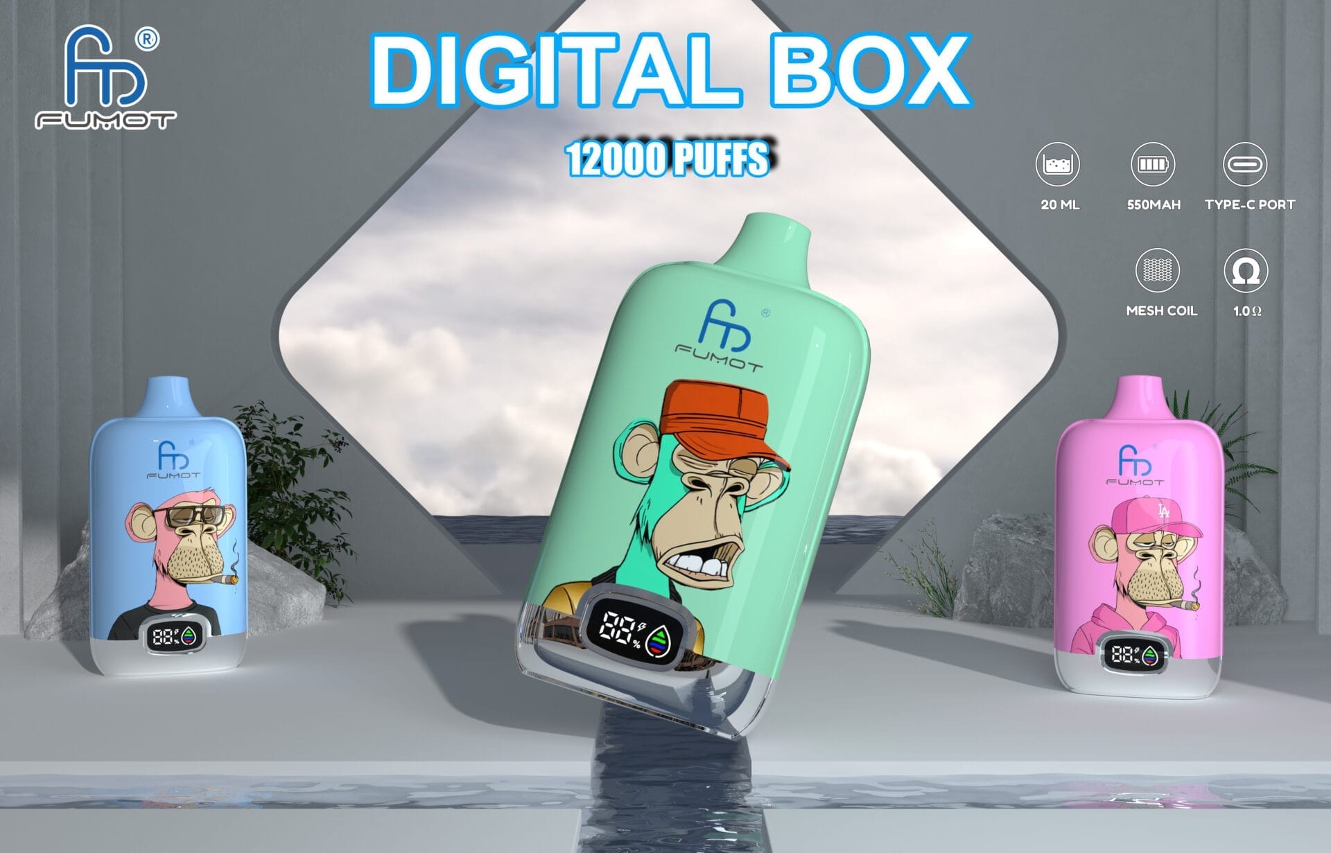 RandM Digital Box 12000 Puffs | 20mL, 850mAh, LCD screen, bulk disposable vape