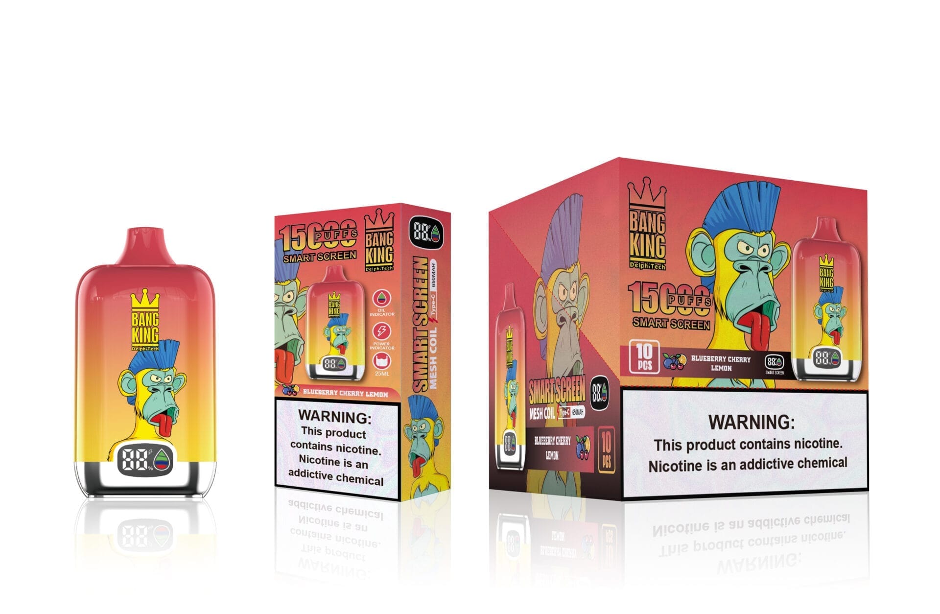 Bang King Smartscreen 15000 Puffs | 0%-5% nicotine, 25mL, smart display, bulk vape - Image 2