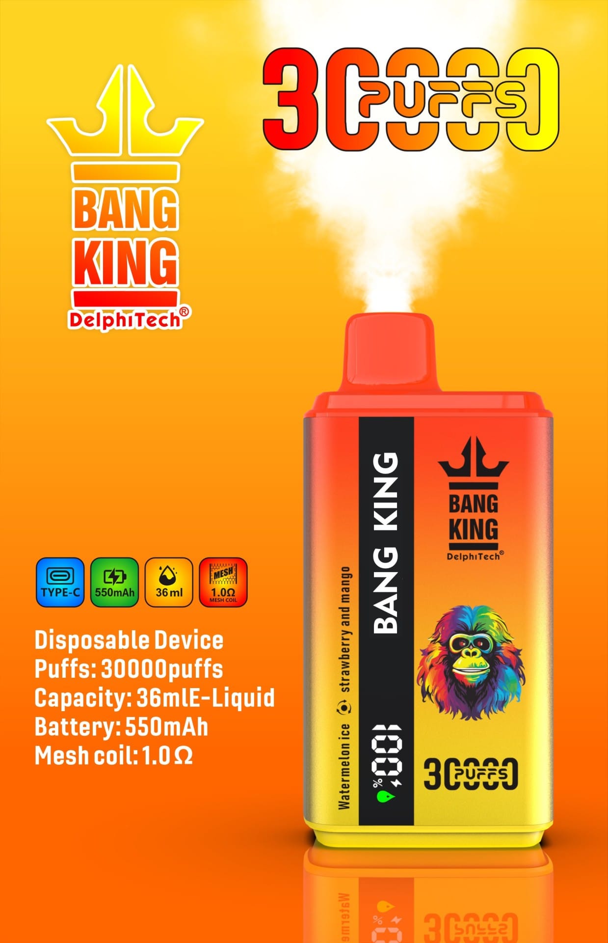 Bang King 30000 Puffs | long-lasting double dual flavor switching, LCD, bulk buy disposable vape - Image 2
