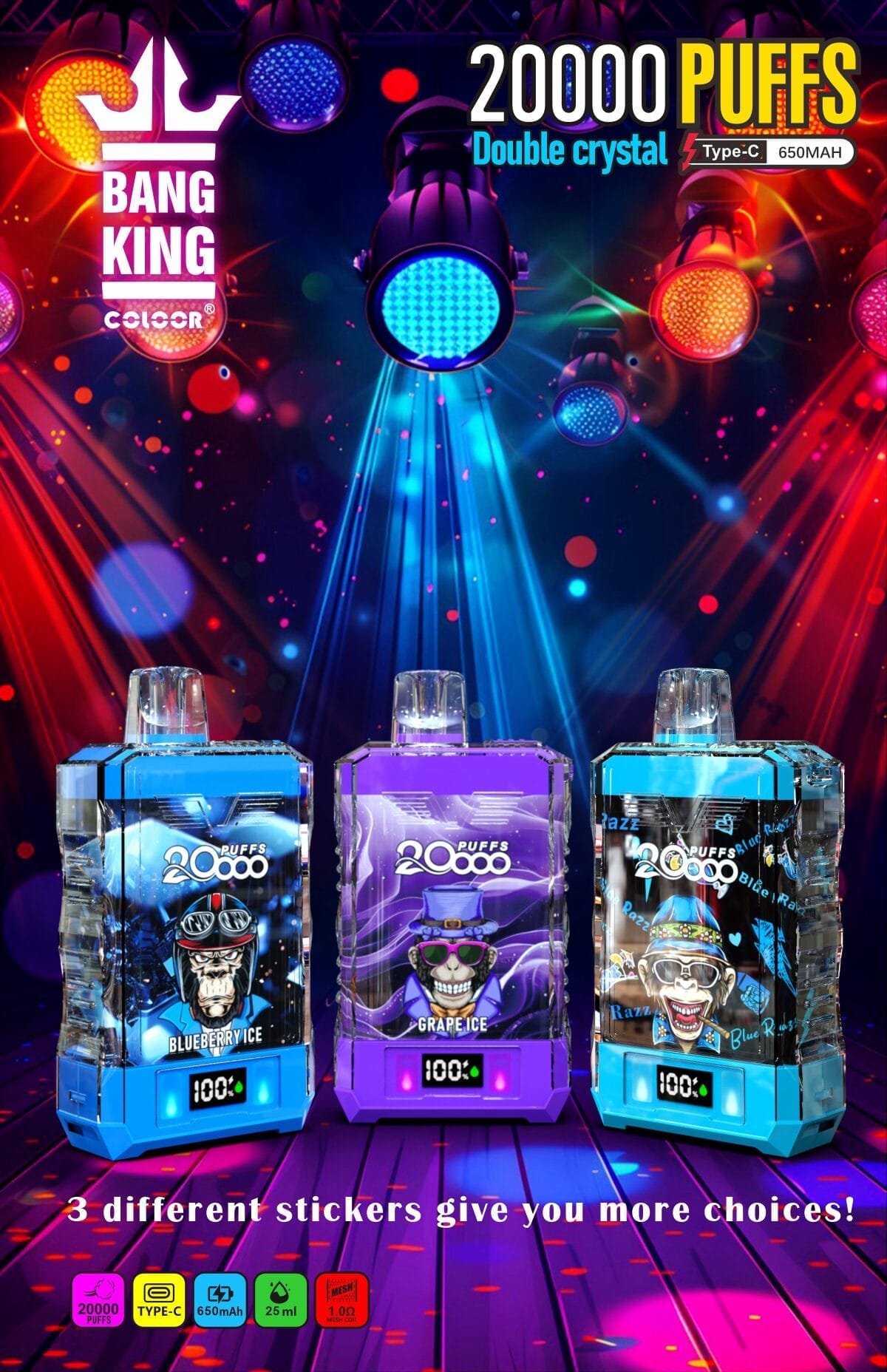 Bang King Double Crystal 20000 Puffs | 0%-5% nicotine, 25mL, 650mAh, bulk vape - Image 3
