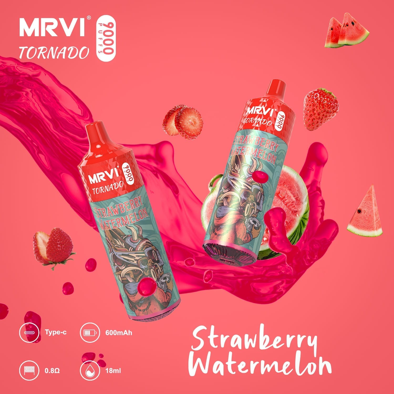 MRVI Tornado 9000 Puffs | 0%-5% nicotine, 18mL, bulk disposable vape - Image 4