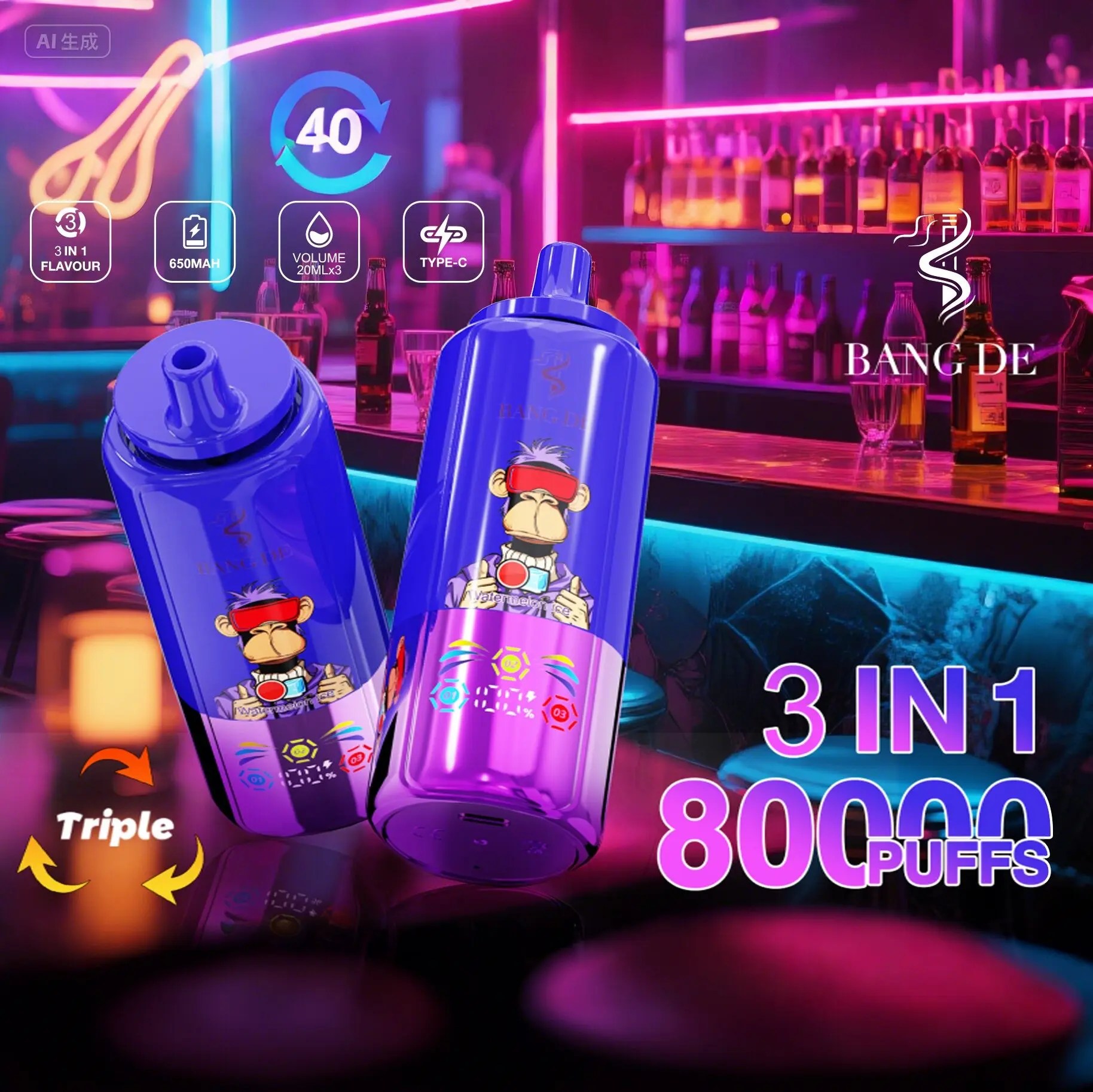 Bang DE 80000 | 3-in-1 80K puffs triple flavor bulk disposable vape wholesale - Image 2