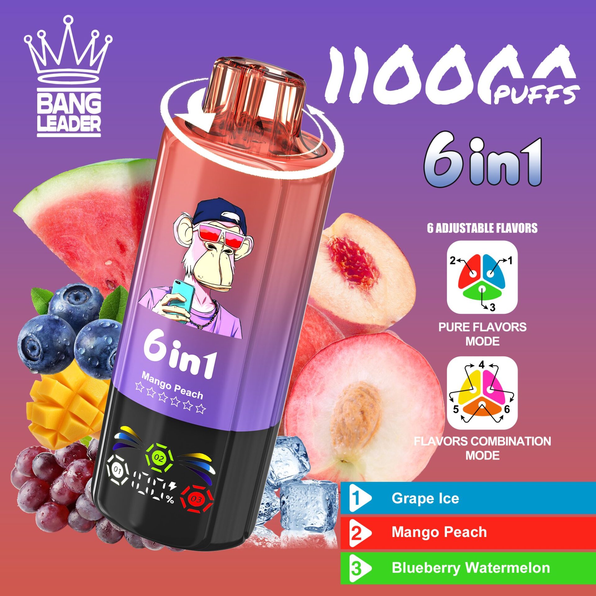 Bang Leader 110K | 110000 puffs, 6 flavor switching modes, LED screen, smart bulk disposable vape - Image 5