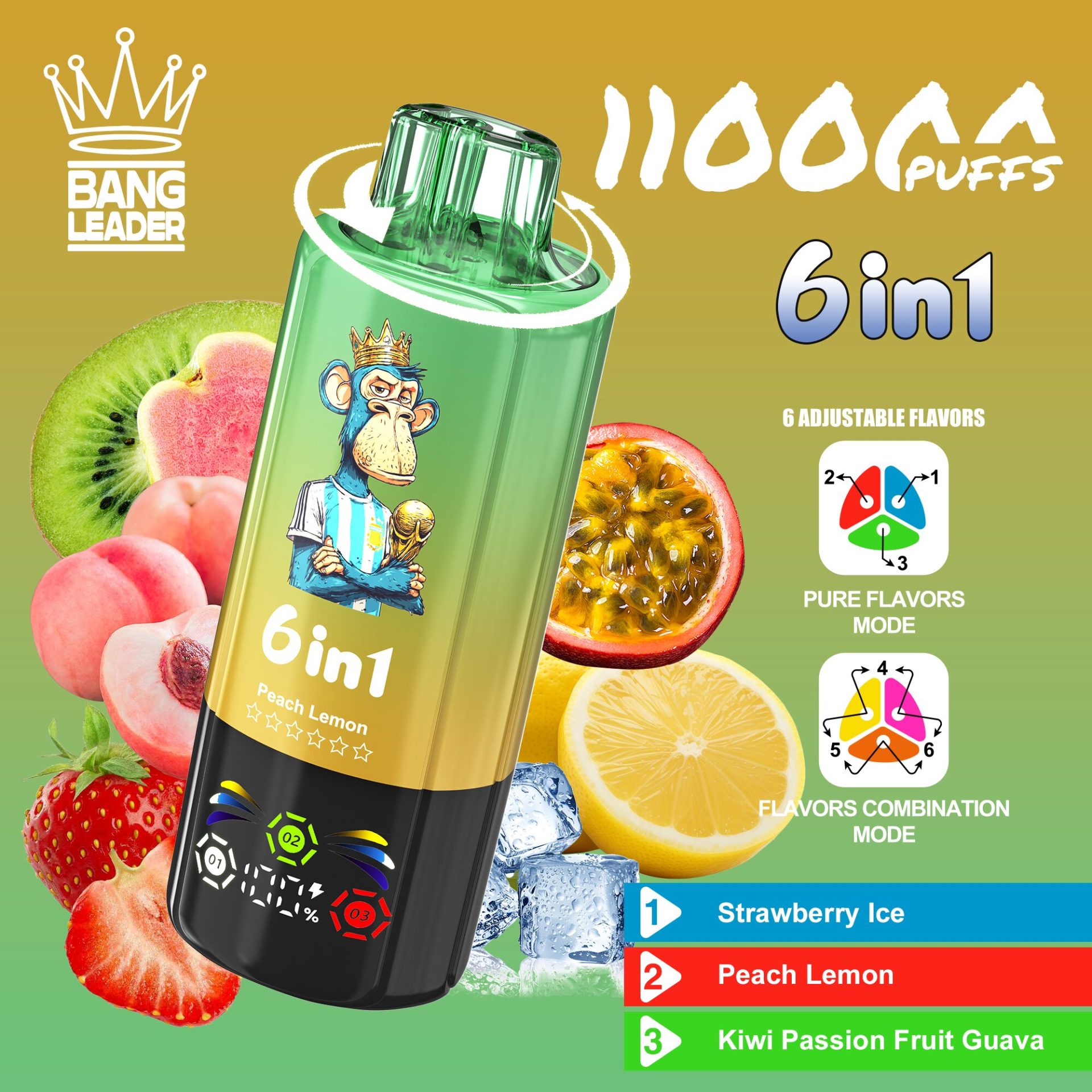 Bang Leader 110K | 110000 puffs, 6 flavor switching modes, LED screen, smart bulk disposable vape - Image 4