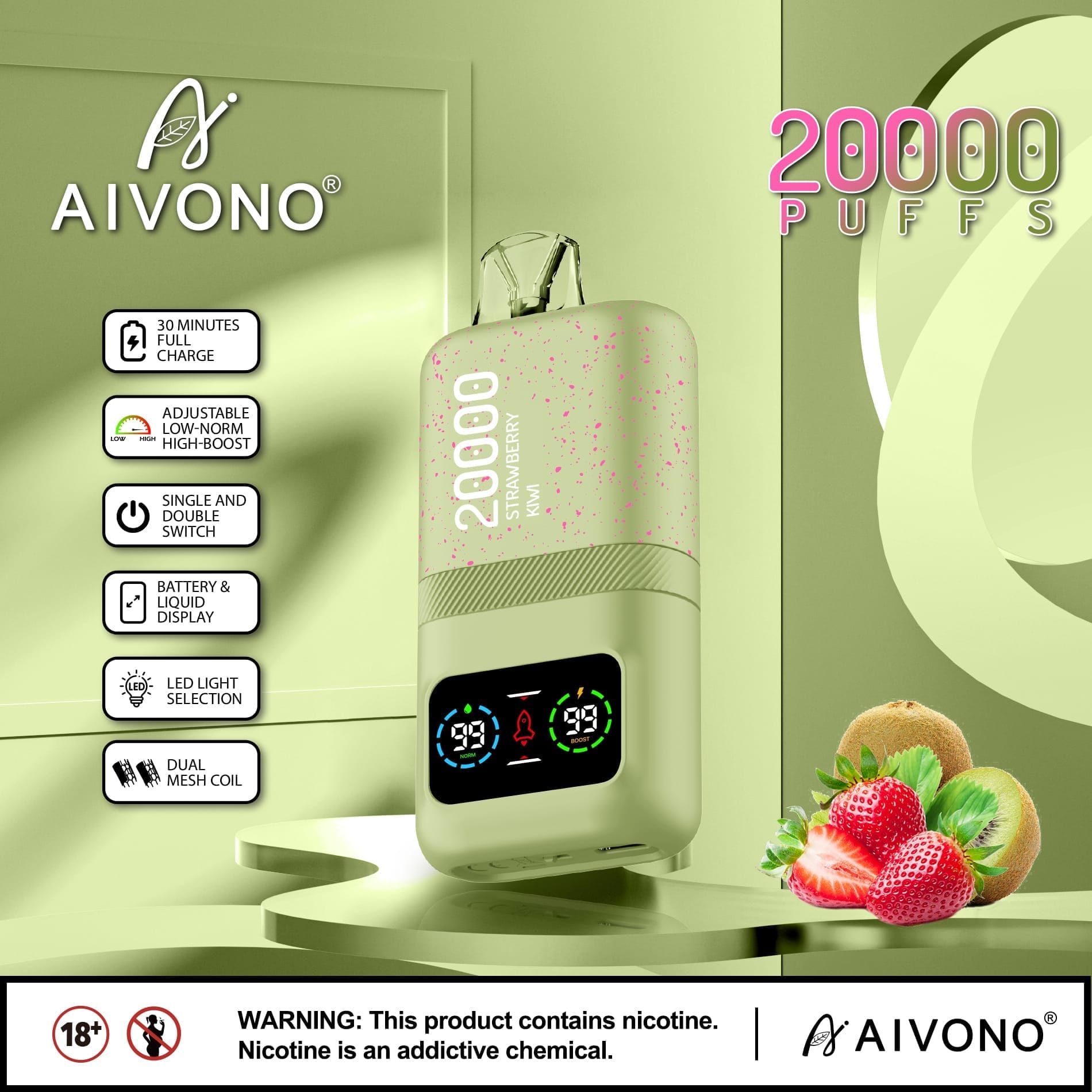 AIVONO AIM MAGIC 20000 Puffs | 0%-5% nicotine, 26mL, dual mesh, LCD display, bulk vape - Image 11