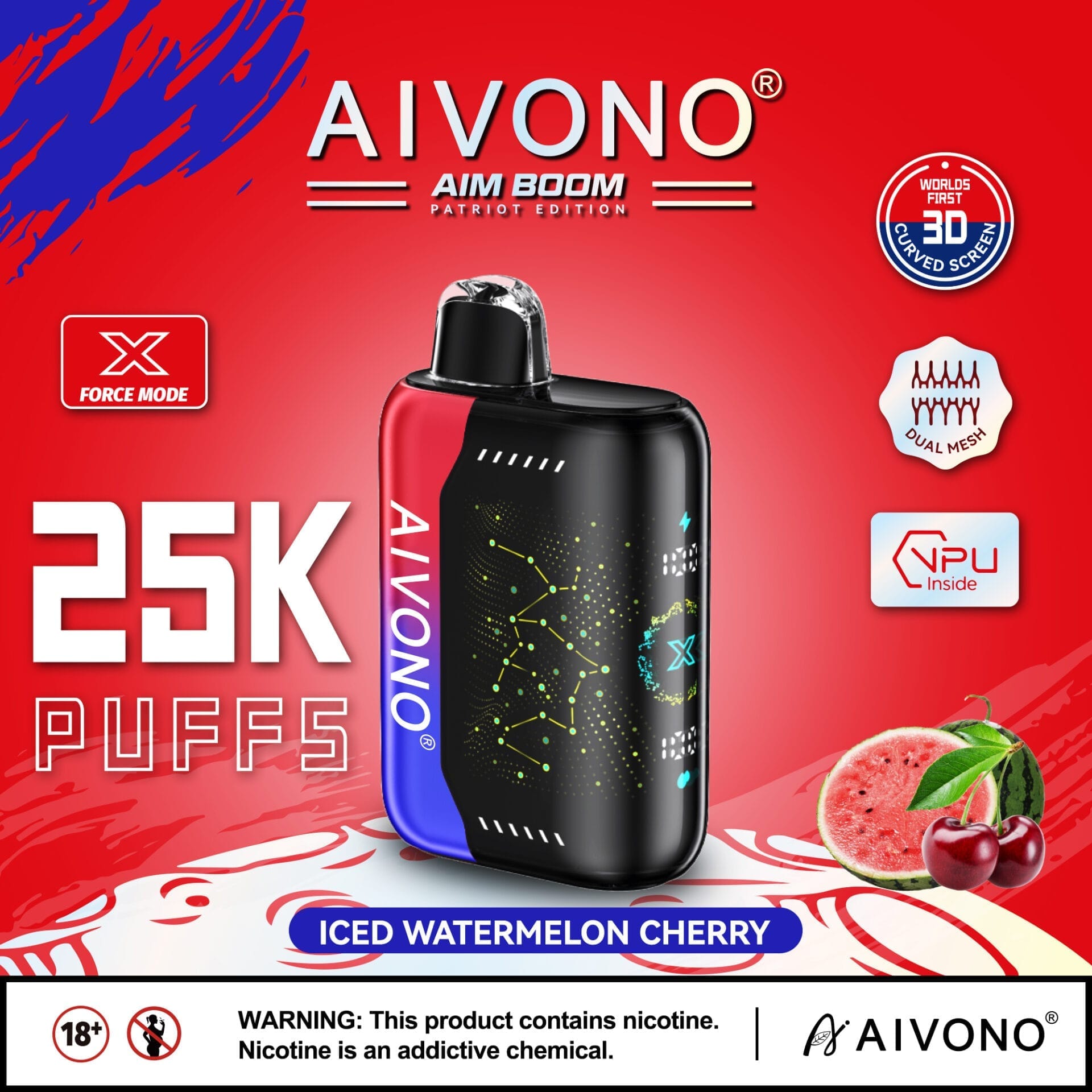 AIVONO BOOM PATRIOT EDITION 25000 Puffs | 0%-5% nicotine, bulk disposable vape - Image 3