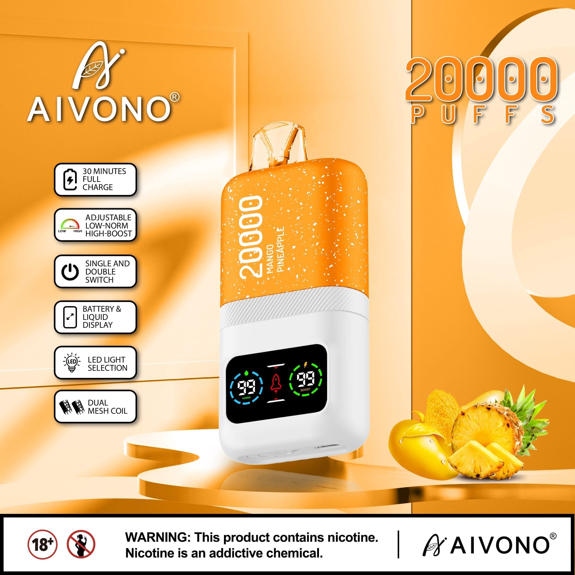 AIVONO AIM MAGIC 20000 Puffs | 0%-5% nicotine, 26mL, dual mesh, LCD display, bulk vape - Image 13
