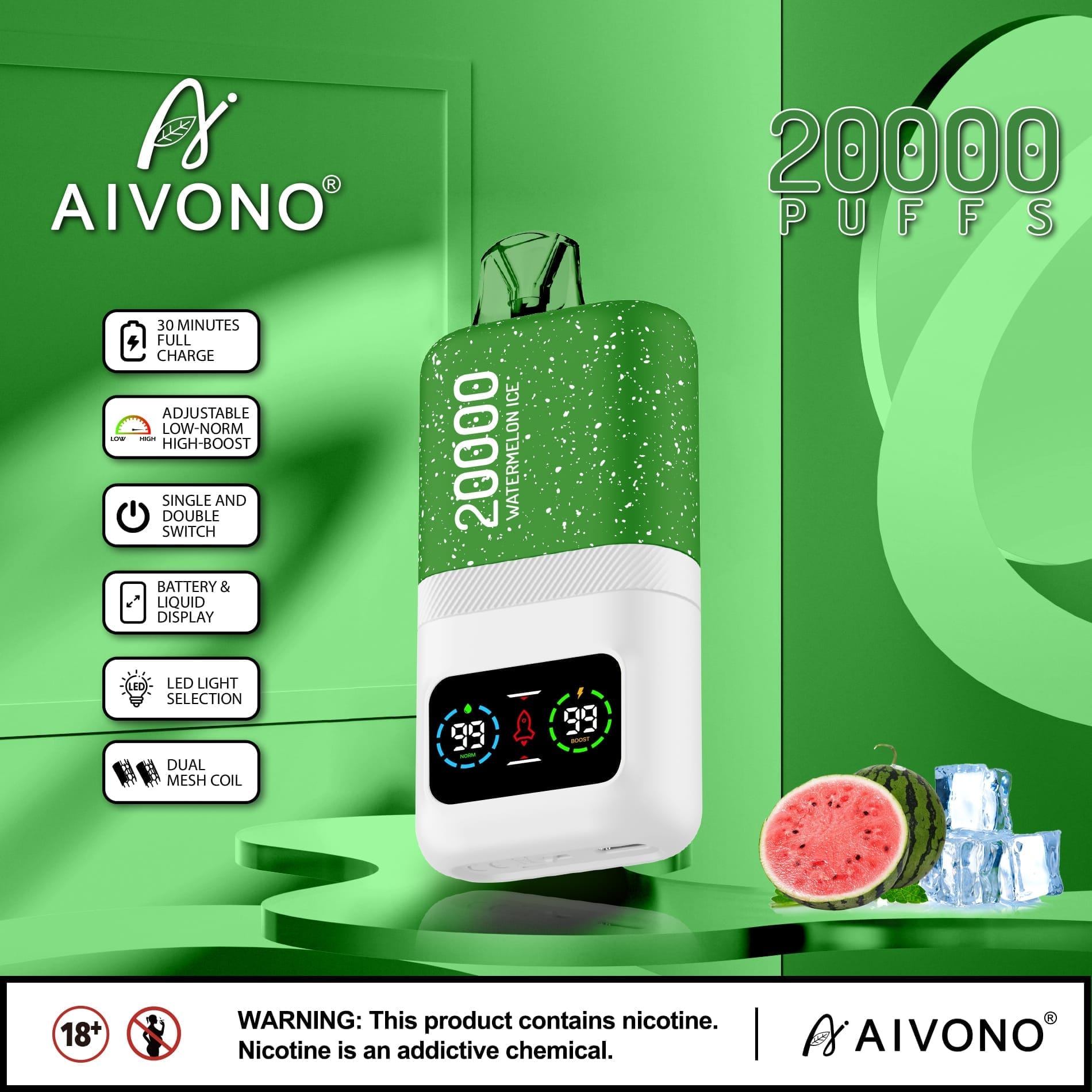 AIVONO AIM MAGIC 20000 Puffs | 0%-5% nicotine, 26mL, dual mesh, LCD display, bulk vape - Image 14