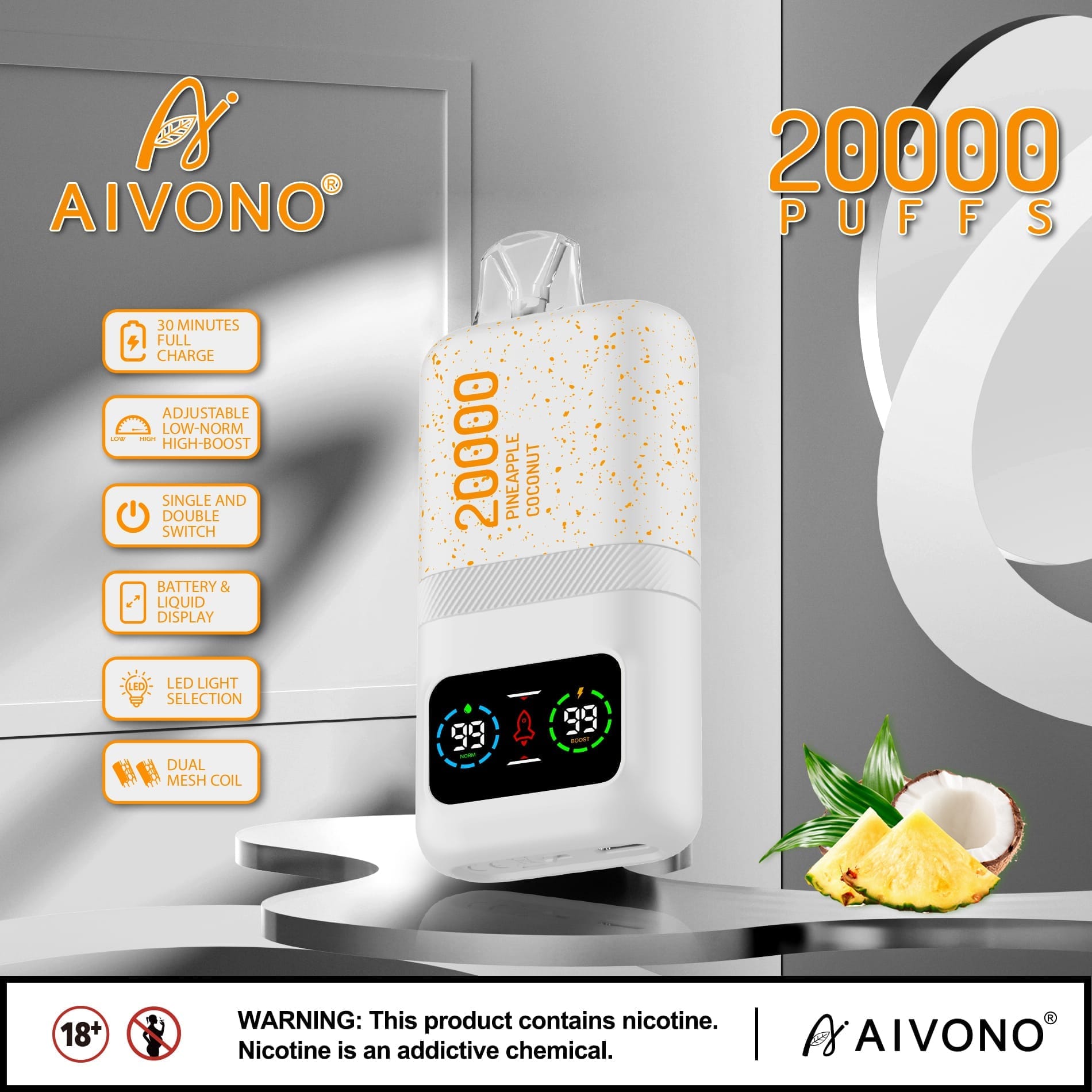 AIVONO AIM MAGIC 20000 Puffs | 0%-5% nicotine, 26mL, dual mesh, LCD display, bulk vape - Image 16