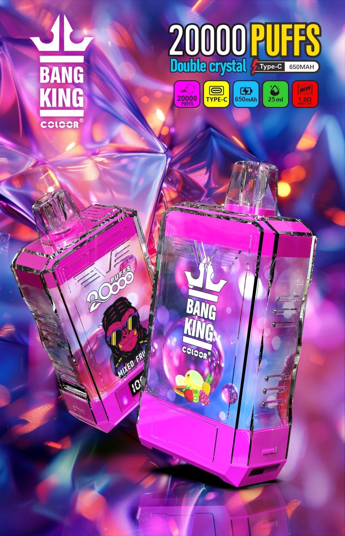 Bang King Double Crystal 20000 Puffs | 0%-5% nicotine, 25mL, 650mAh, bulk vape - Image 5