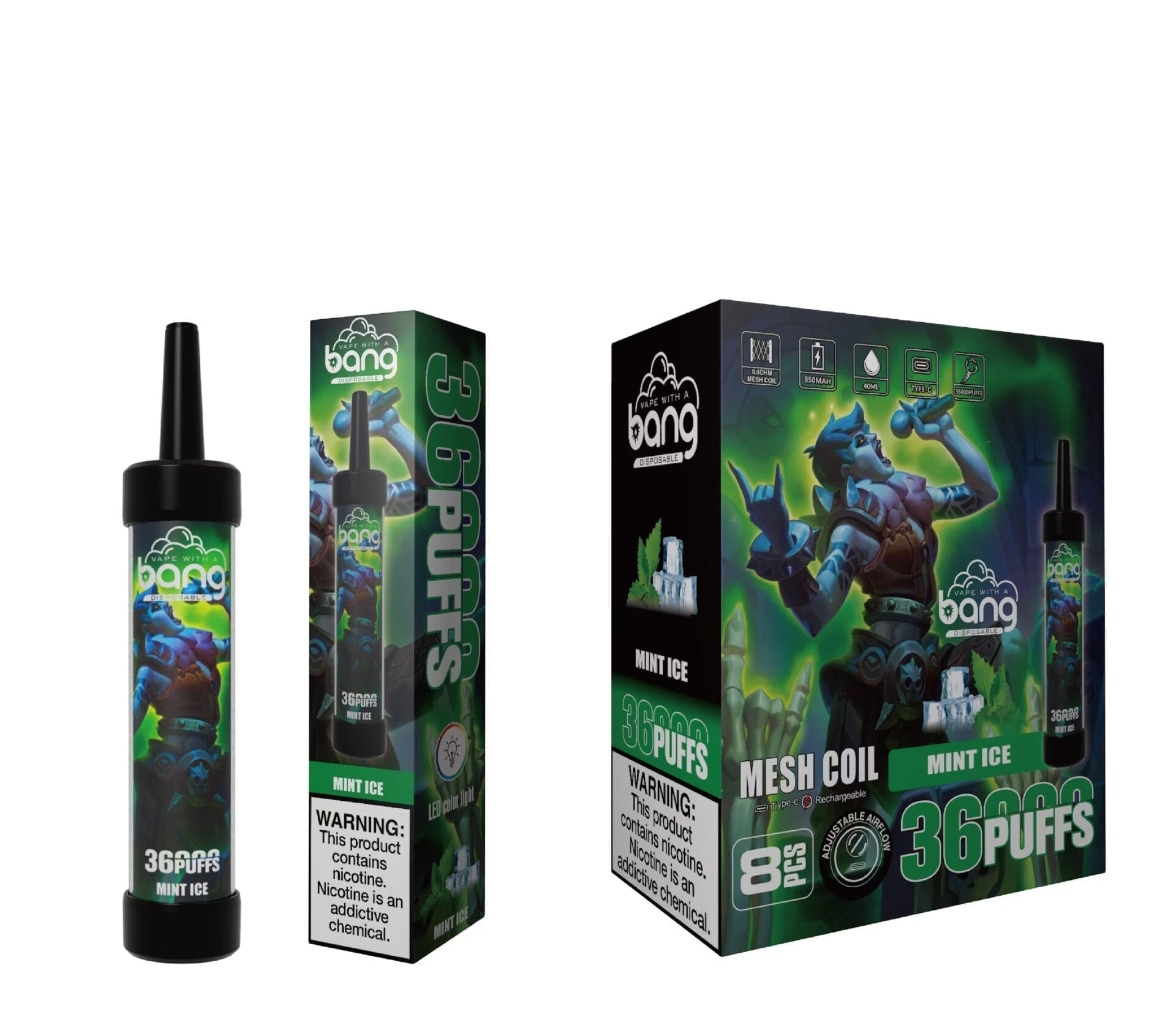 Bang King 36000 Puffs | 0%-5% nicotine, LED color light, bulk disposable vape - Image 3