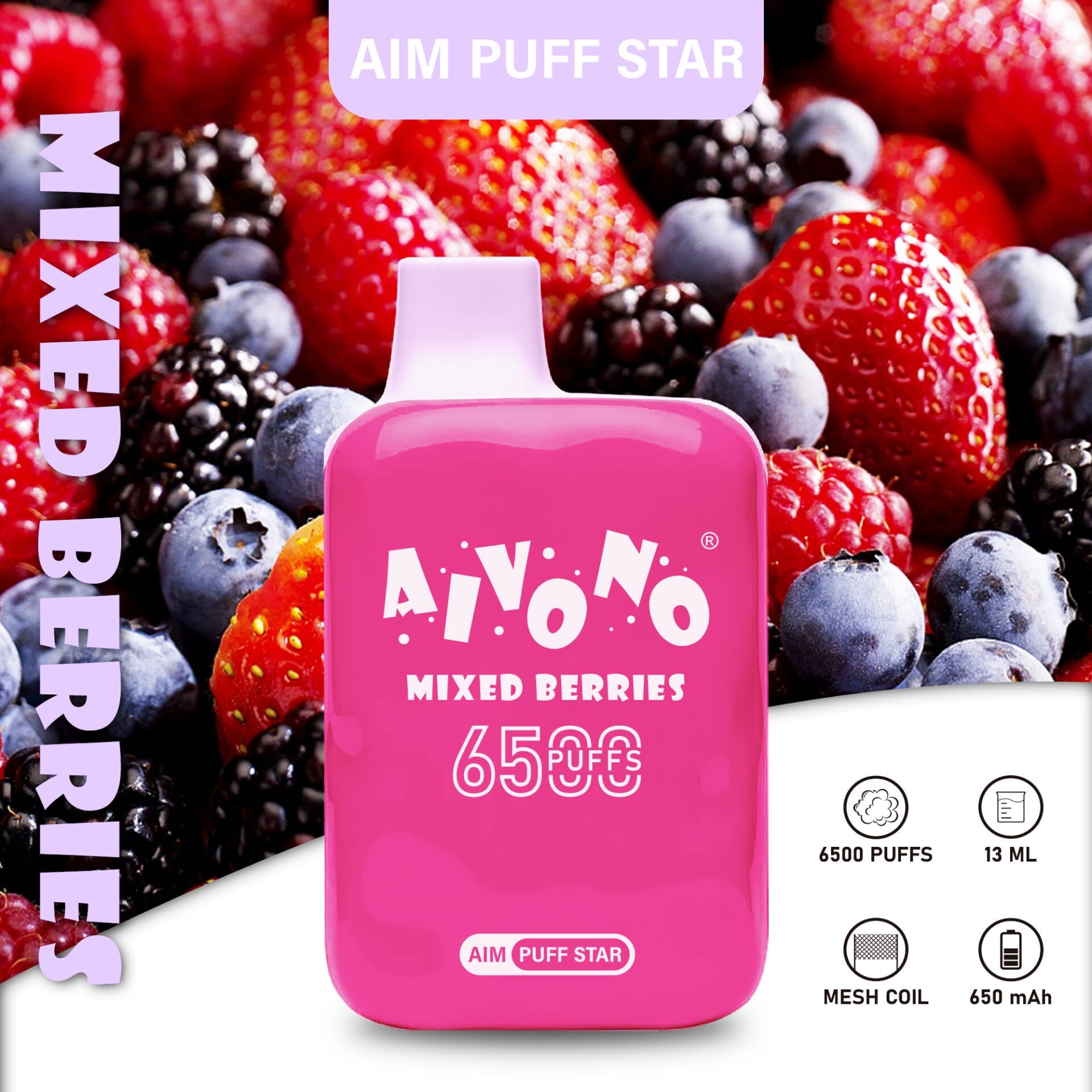 AIVONO Aim Puff Star 6500 Puffs | 0%-5% nicotine, 13mL, bulk disposable vape - Image 3