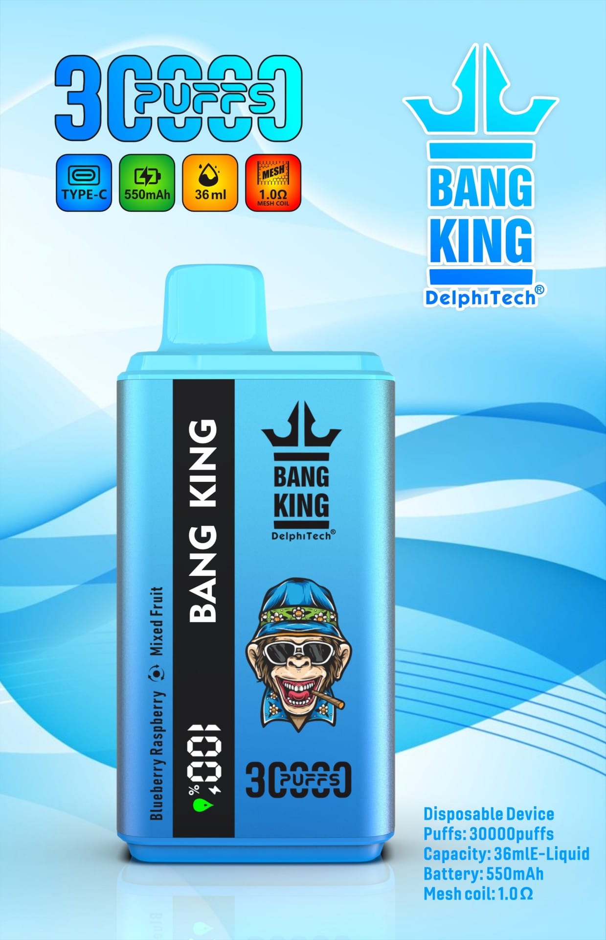 Bang King 30000 Puffs | long-lasting double dual flavor switching, LCD, bulk buy disposable vape - Image 6