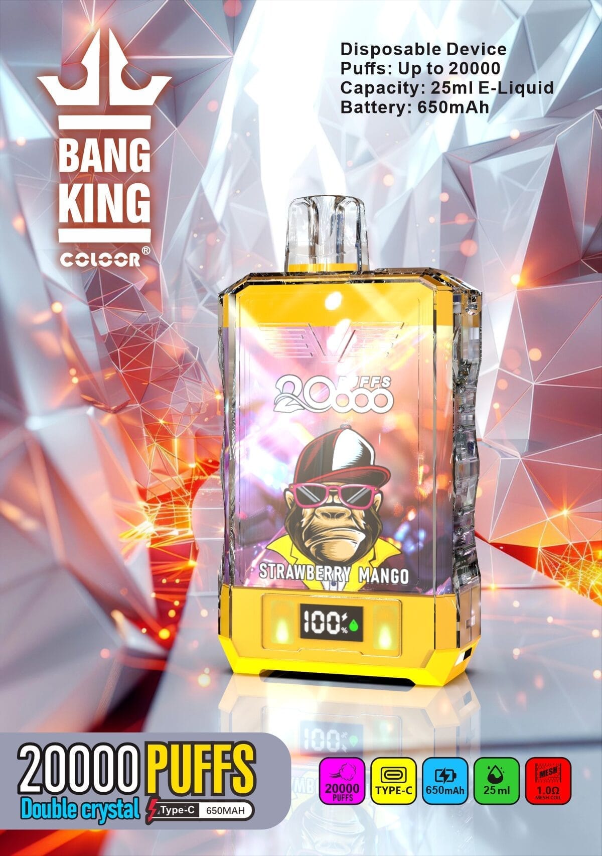 Bang King Double Crystal 20000 Puffs | 0%-5% nicotine, 25mL, 650mAh, bulk vape - Image 6