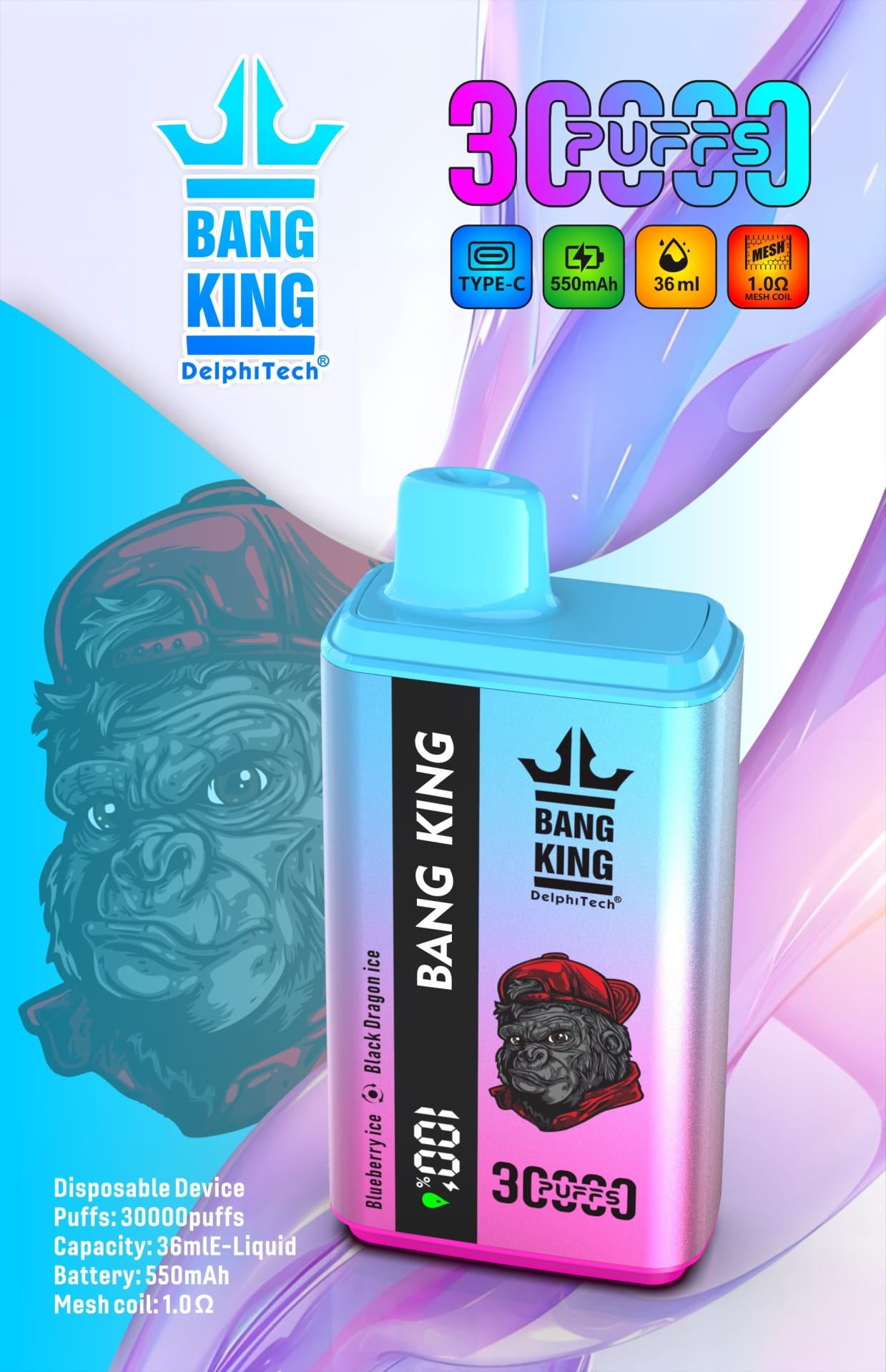 Bang King 30000 Puffs | long-lasting double dual flavor switching, LCD, bulk buy disposable vape - Image 7