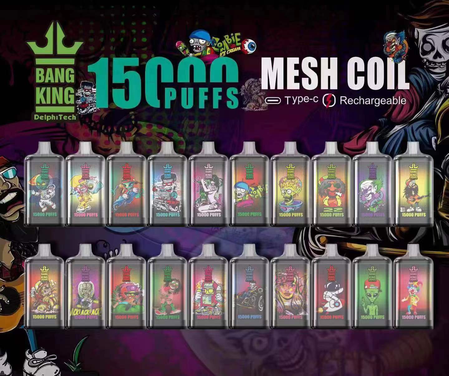Bang King 15000 Puffs | 0%-5% nicotine, 25mL, 650mAh, airflow control, bulk disposable vape