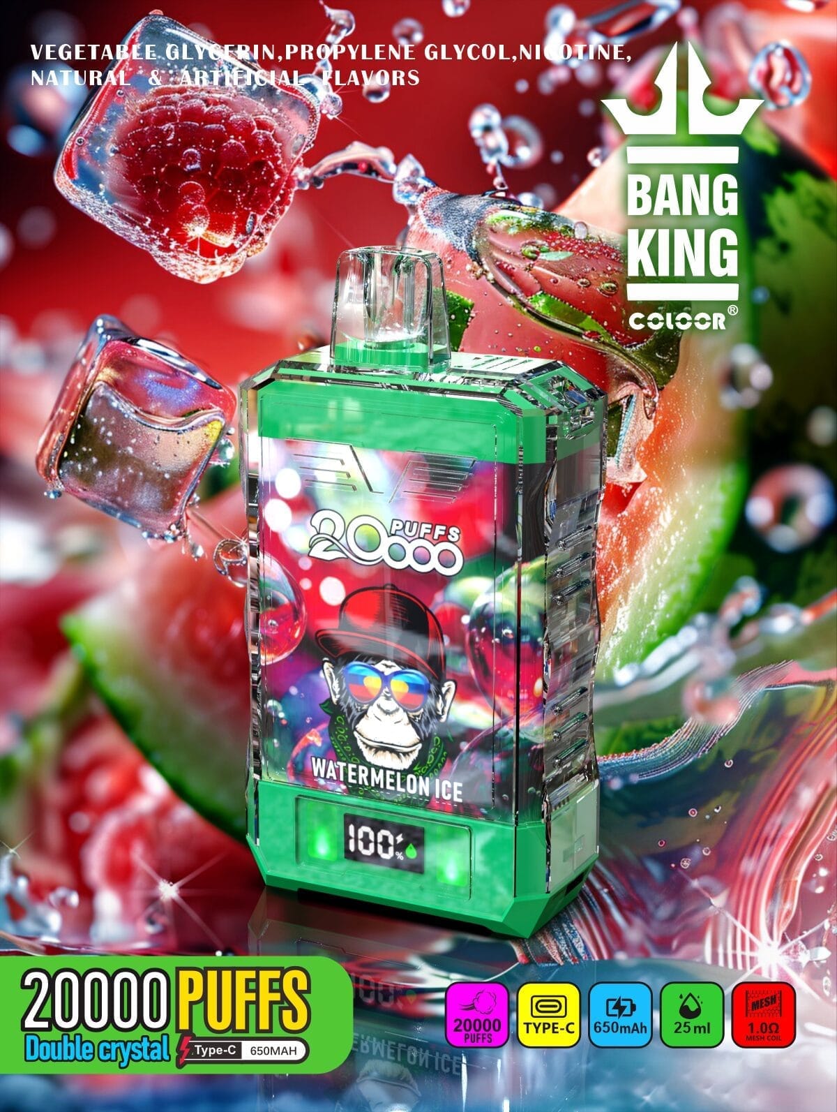 Bang King Double Crystal 20000 Puffs | 0%-5% nicotine, 25mL, 650mAh, bulk vape - Image 9