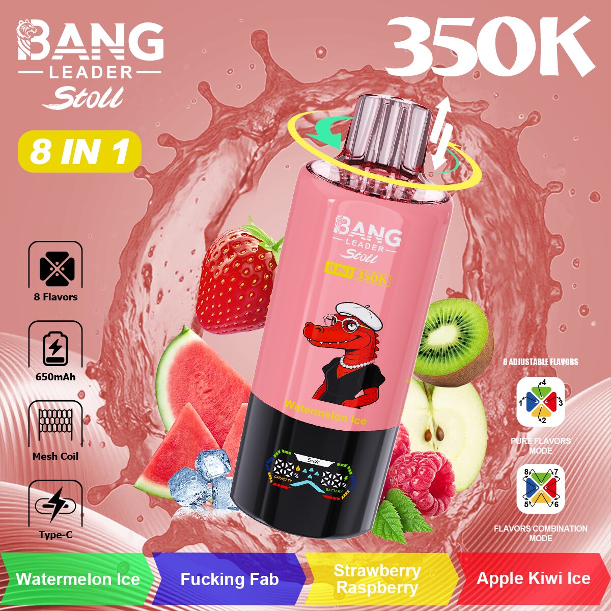 Bang Leader 350K | 8 flavors, 8-in-1, 350000 puffs, smart display, bulk disposable vape