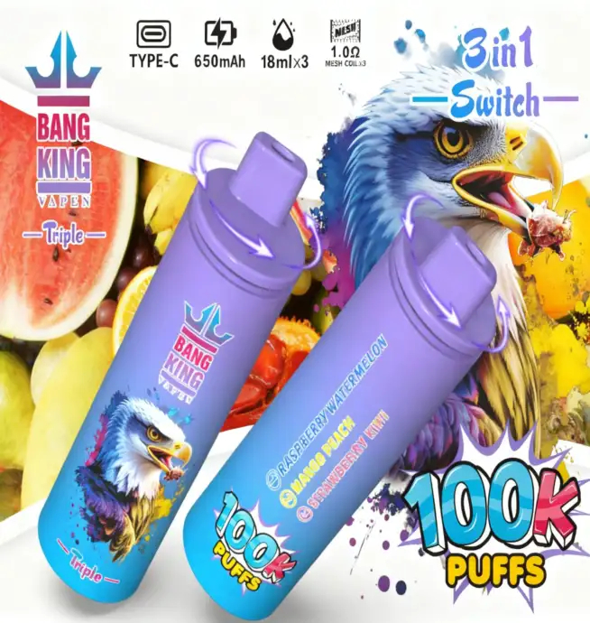 Bang King Triple 100K | 3-in-1 100000 puffs, triple flavor, rechargeable, long-lasting disposable vape - Image 10