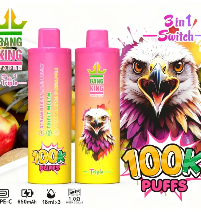 Bang King Triple 100K | 3-in-1 100000 puffs, triple flavor, rechargeable, long-lasting disposable vape - Image 7