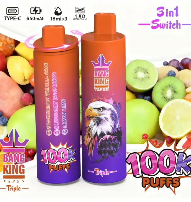 Bang King Triple 100K | 3-in-1 100000 puffs, triple flavor, rechargeable, long-lasting disposable vape - Image 6