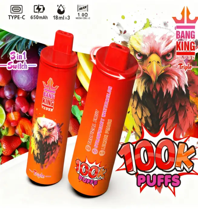 Bang King Triple 100K | 3-in-1 100000 puffs, triple flavor, rechargeable, long-lasting disposable vape