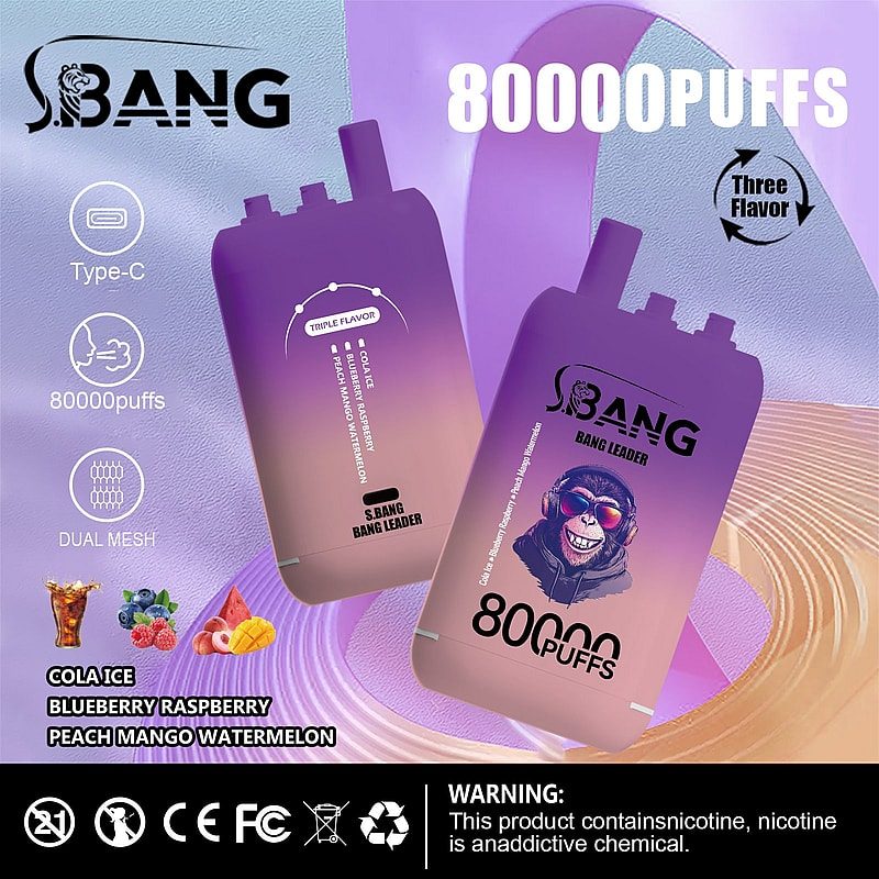 Bang Leader 80K | 80000 puffs, triple flavor, dual mesh, Type-C rechargeable, bulk disposable vape - Image 9