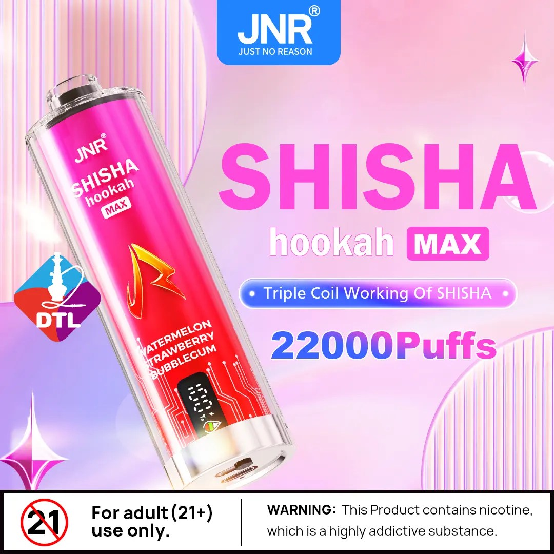 JNR Shisha Max 22000 Puffs | 2% nicotine, 29mL, triple mesh, airflow control, battery & liquid display