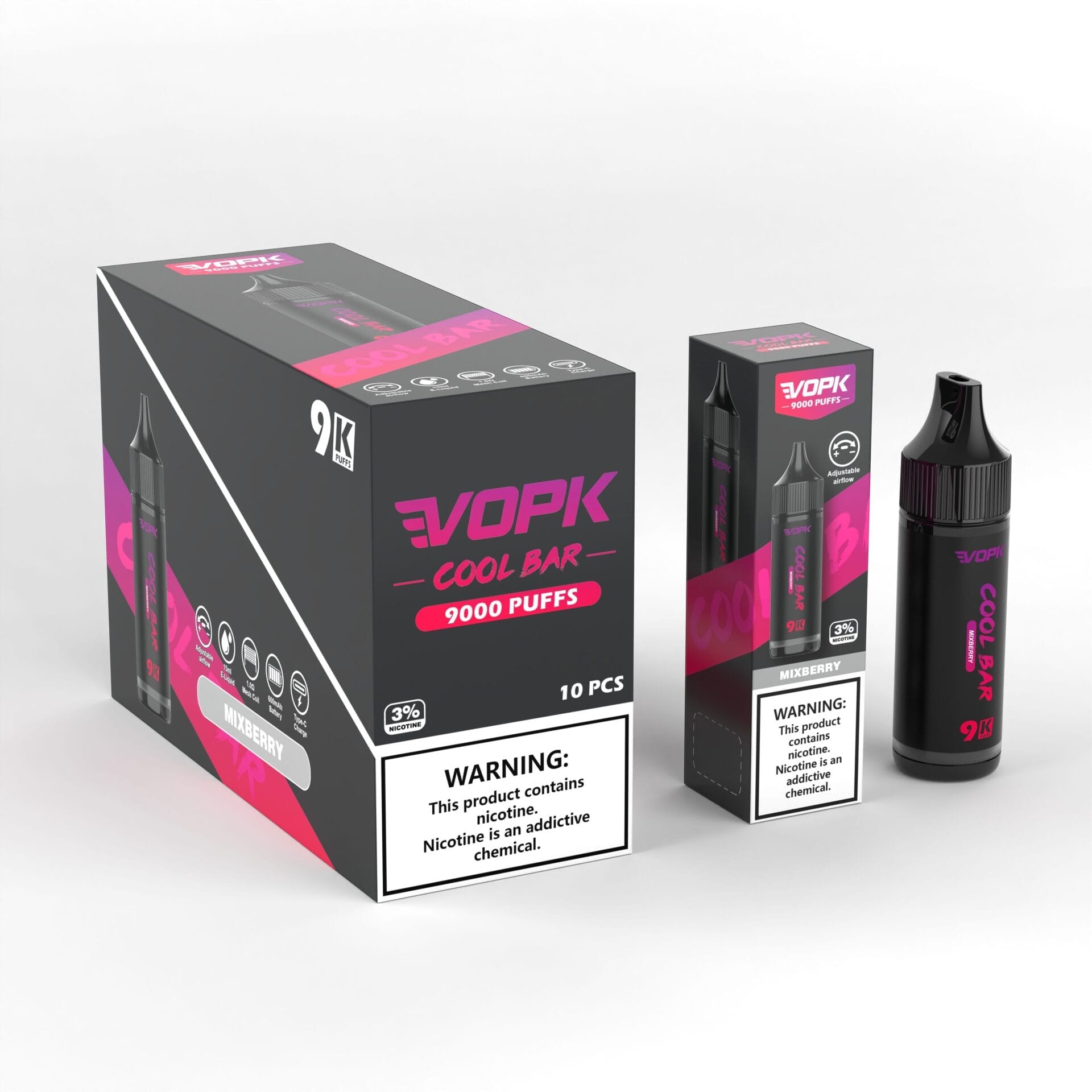 VOPK Cool Bar 9000 Puffs | 3% nicotine, 15mL, airflow control, bulk disposable vape - Image 3