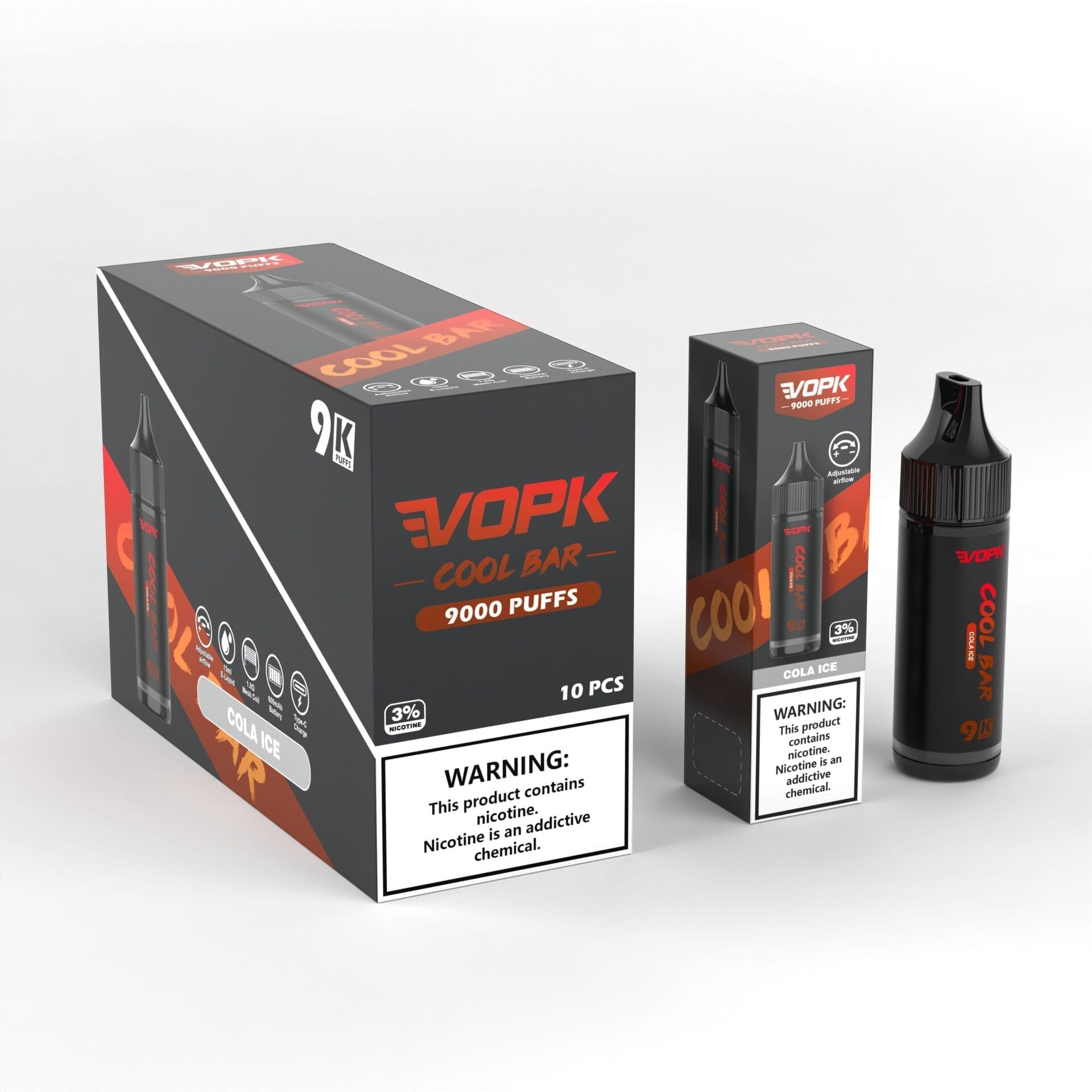 VOPK Cool Bar 9000 Puffs | 3% nicotine, 15mL, airflow control, bulk disposable vape - Image 5