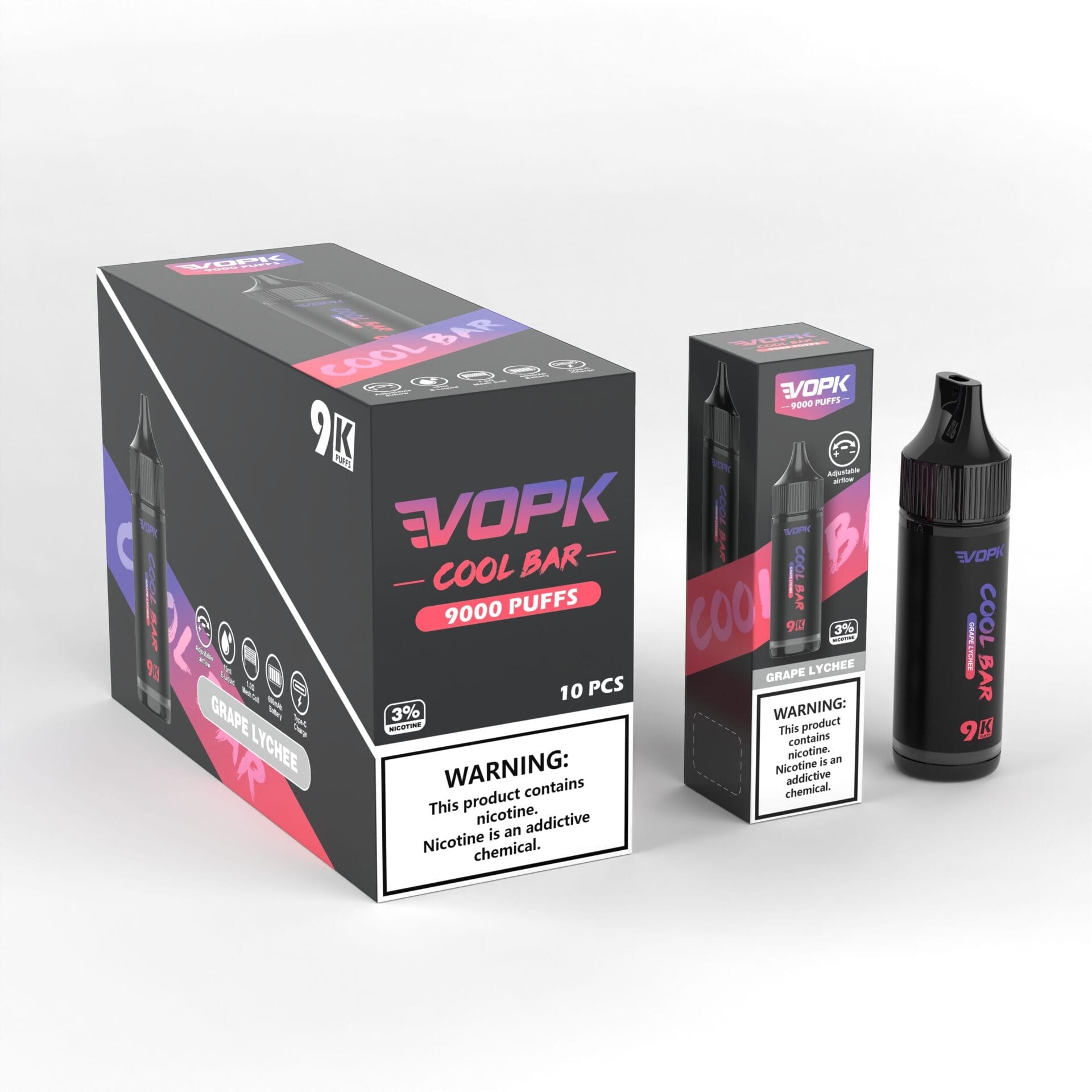 VOPK Cool Bar 9000 Puffs | 3% nicotine, 15mL, airflow control, bulk disposable vape - Image 6