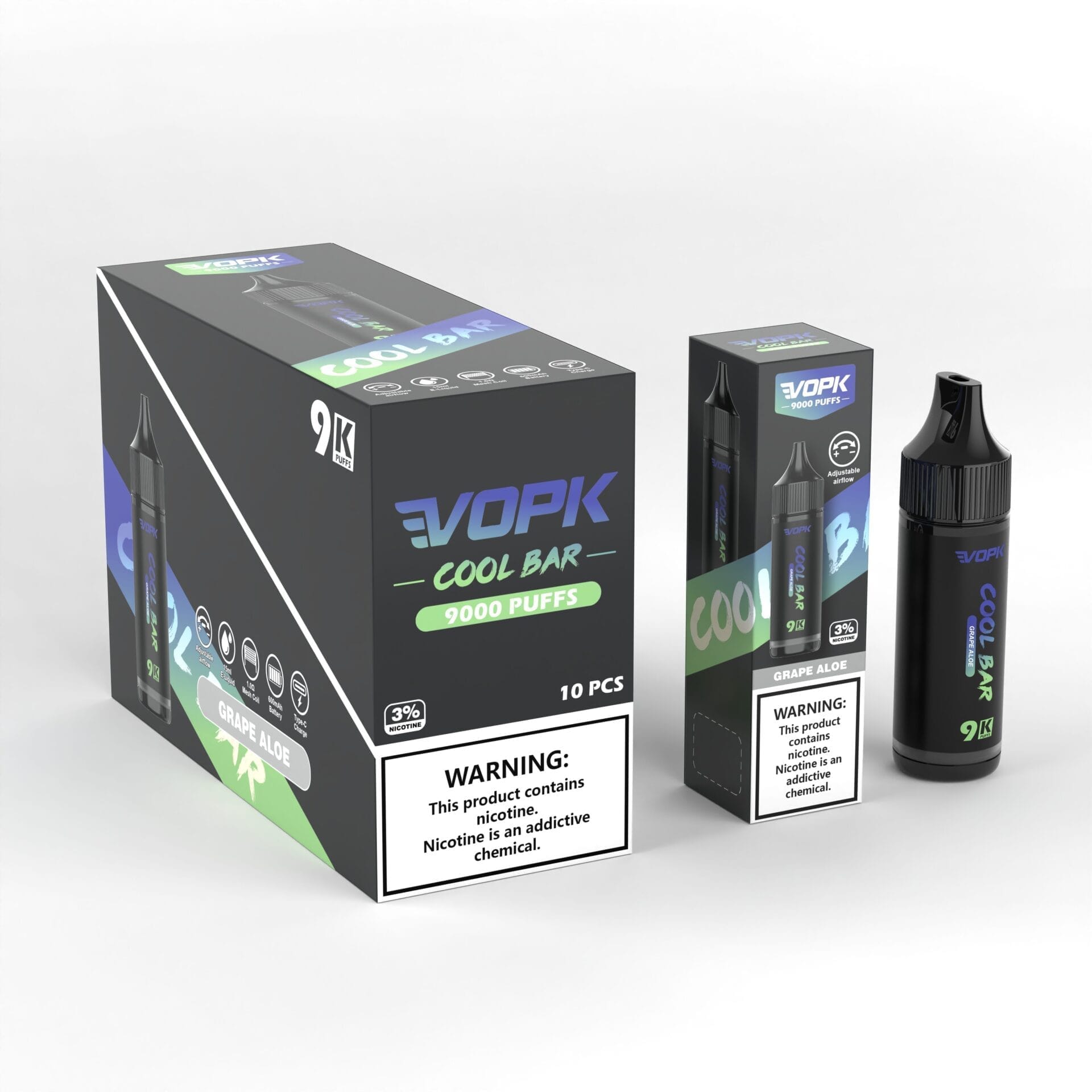 VOPK Cool Bar 9000 Puffs | 3% nicotine, 15mL, airflow control, bulk disposable vape - Image 7