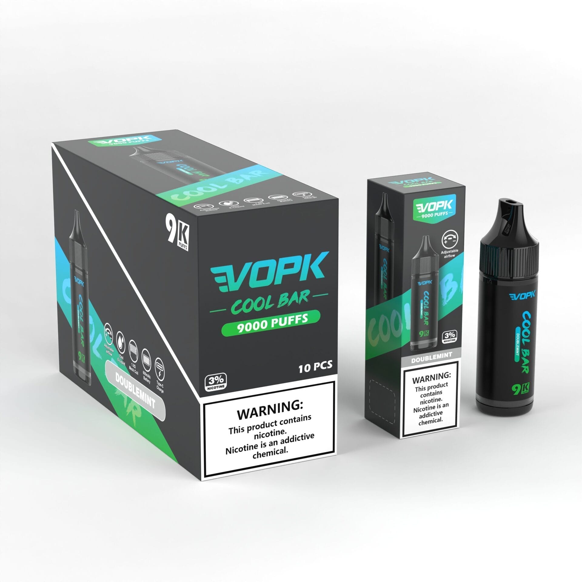 VOPK Cool Bar 9000 Puffs | 3% nicotine, 15mL, airflow control, bulk disposable vape - Image 9