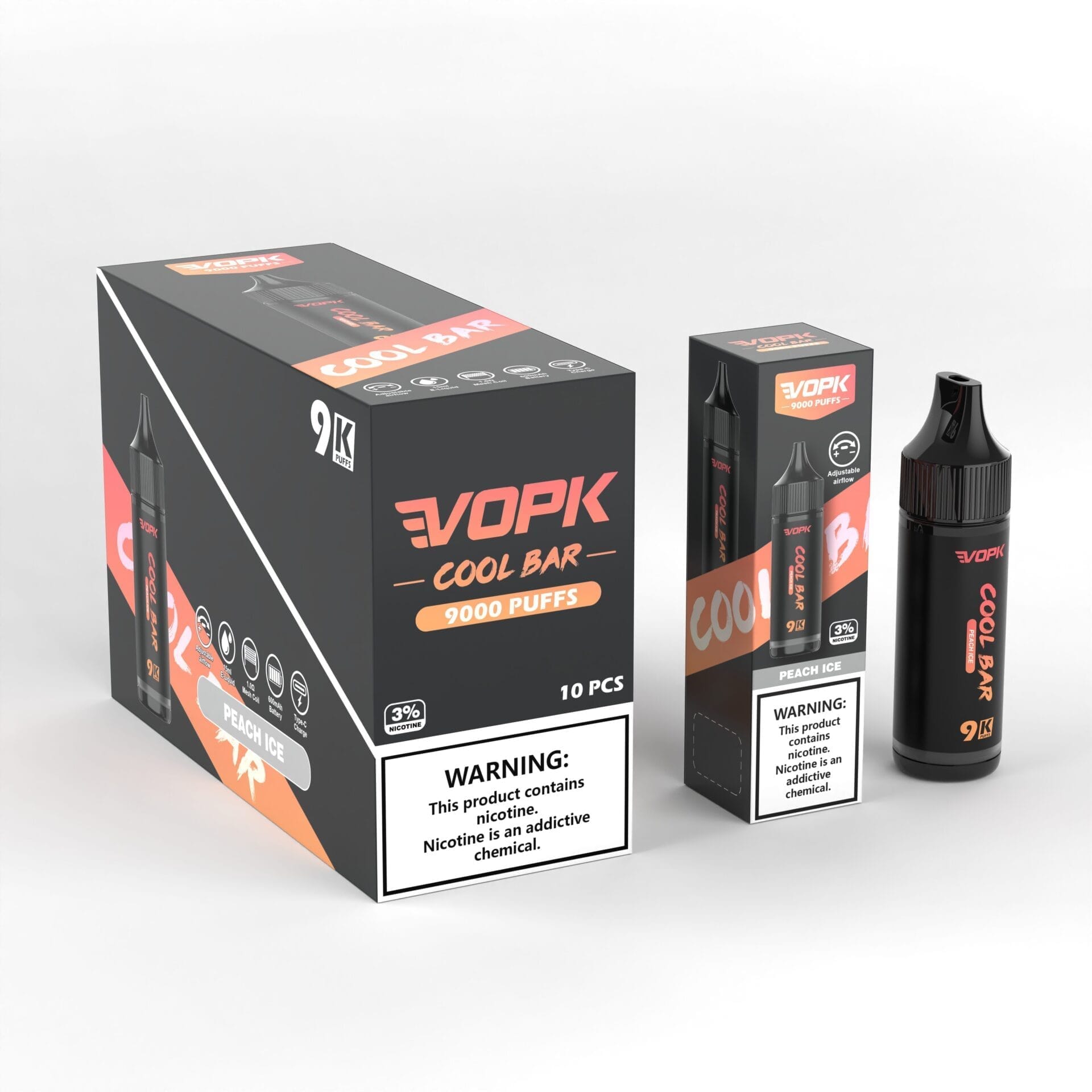 VOPK Cool Bar 9000 Puffs | 3% nicotine, 15mL, airflow control, bulk disposable vape - Image 10