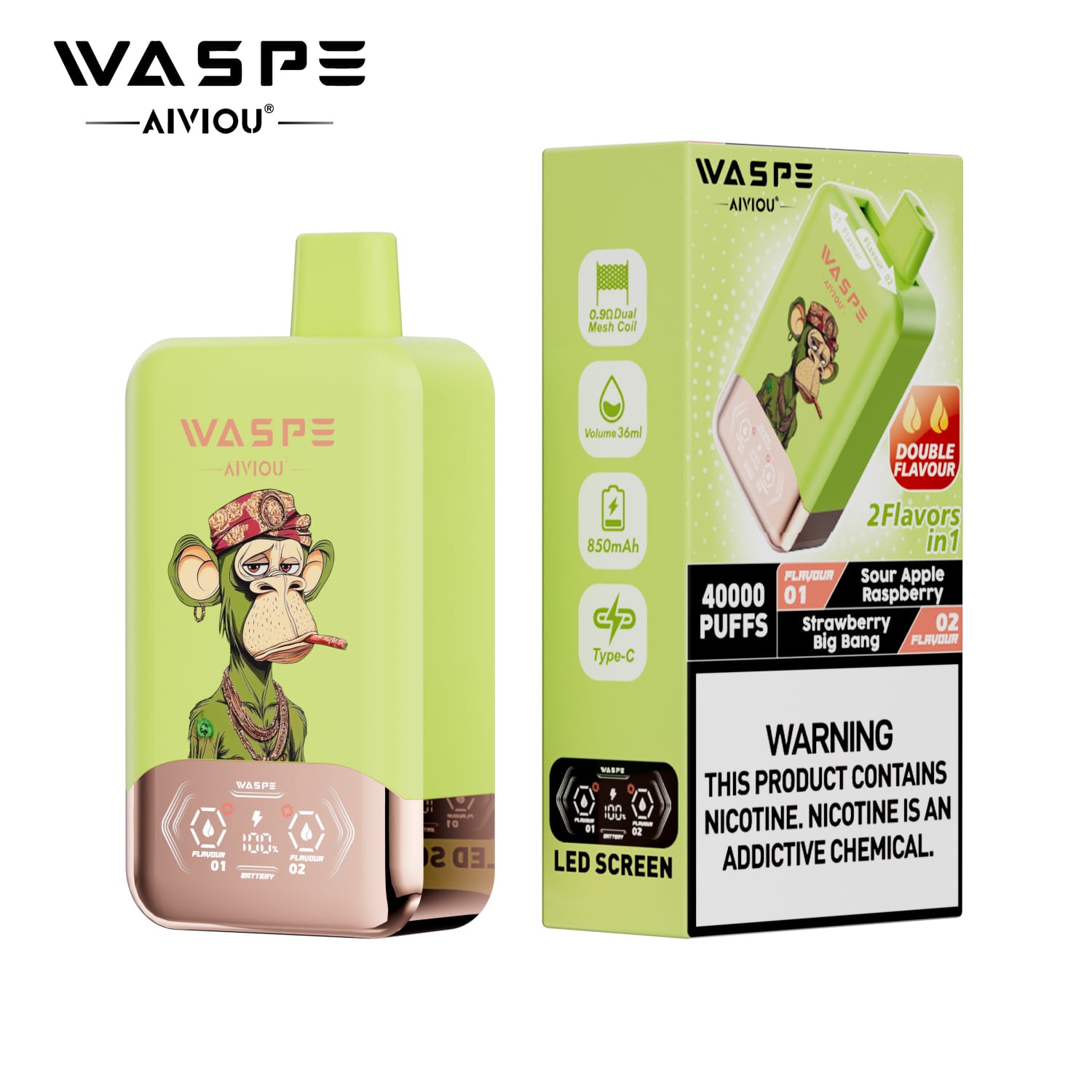 WASPE 40K Twins 40000 Puffs | 36mL, dual mesh, 0%-5% nicotine, dual flavor, bulk disposable vape - Image 2
