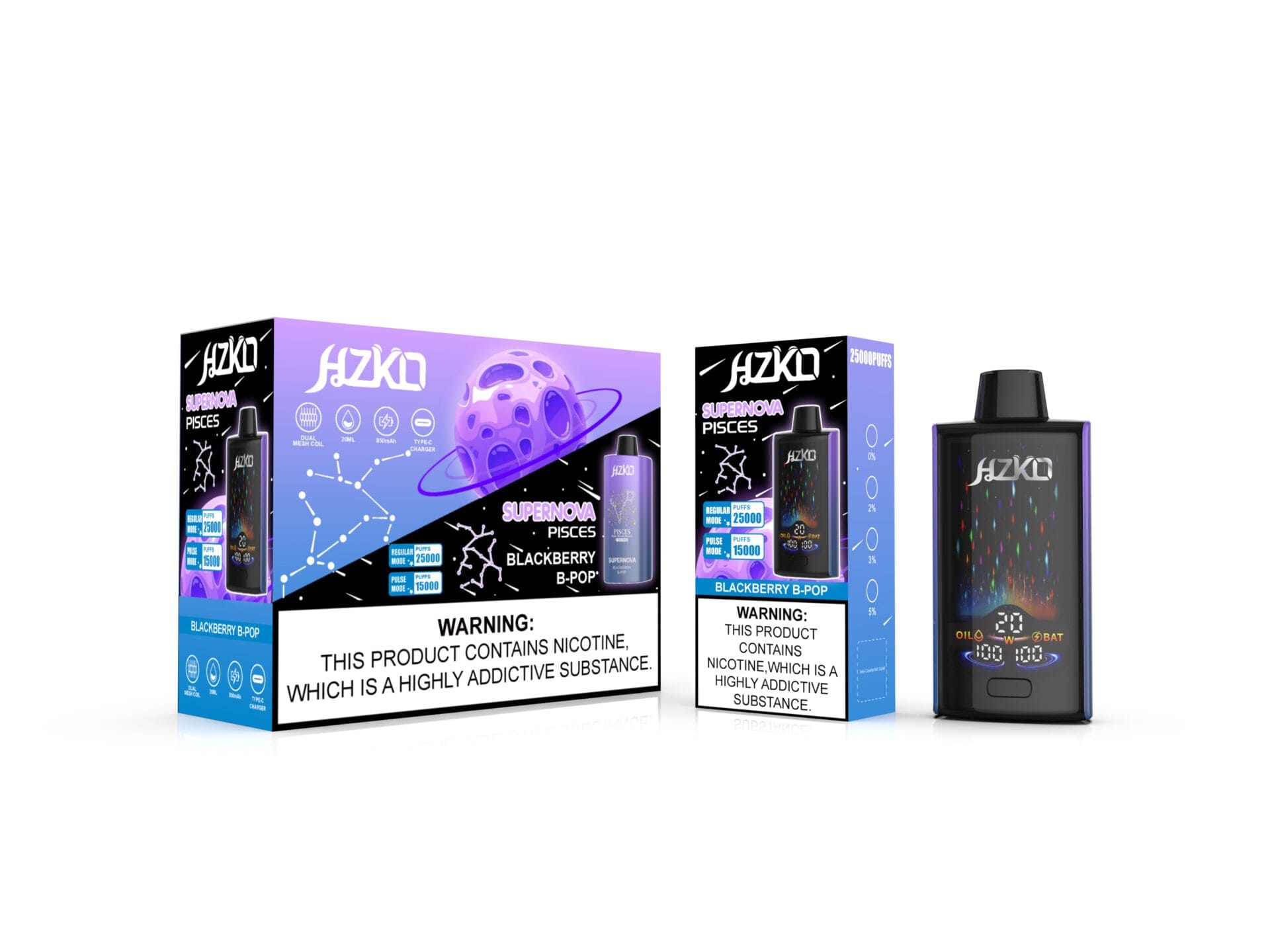 HZKO Supernova 25000 Puffs | 0%-5% nicotine, bulk disposable vape - Image 2