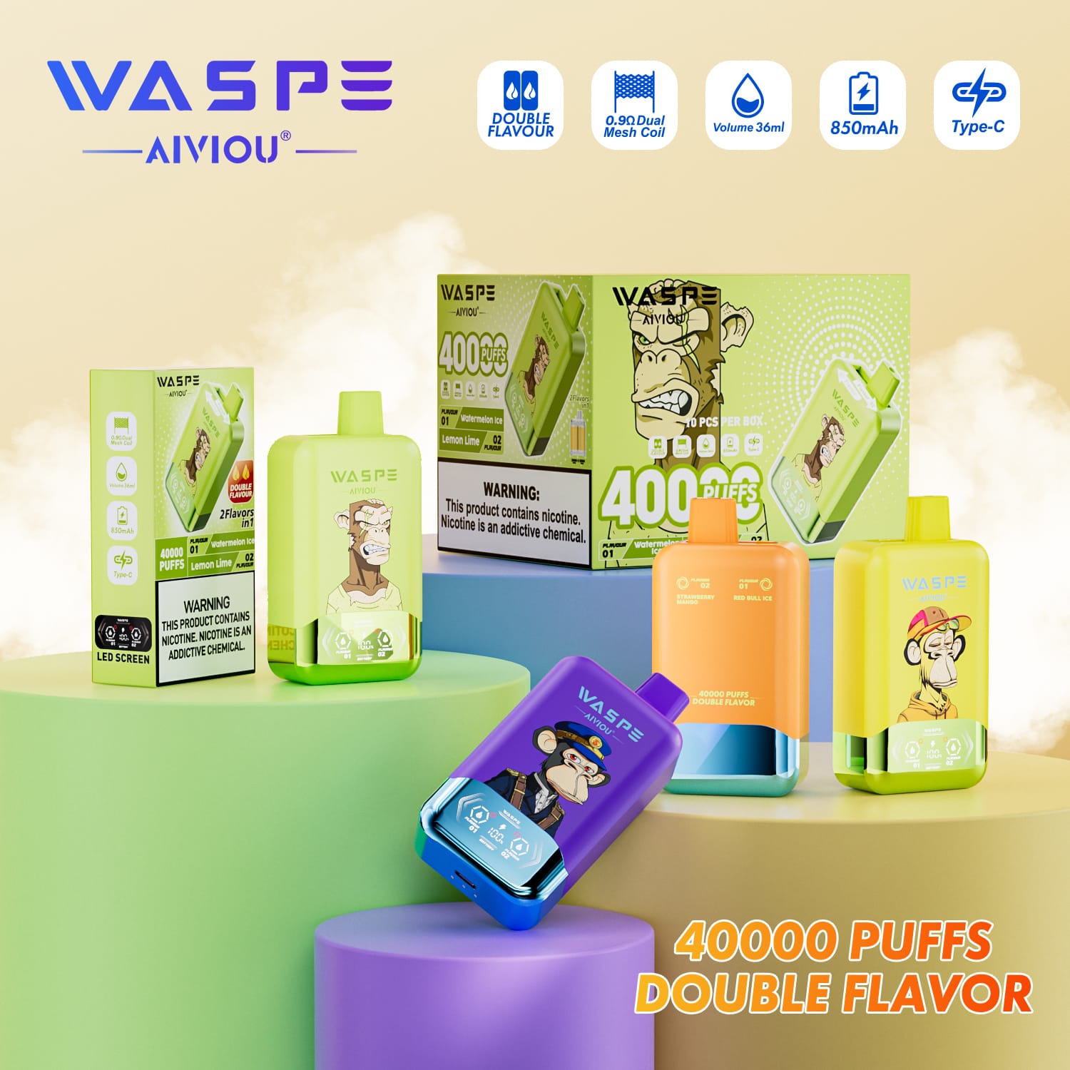 WASPE 40K Twins 40000 Puffs | 36mL, dual mesh, 0%-5% nicotine, dual flavor, bulk disposable vape - Image 17