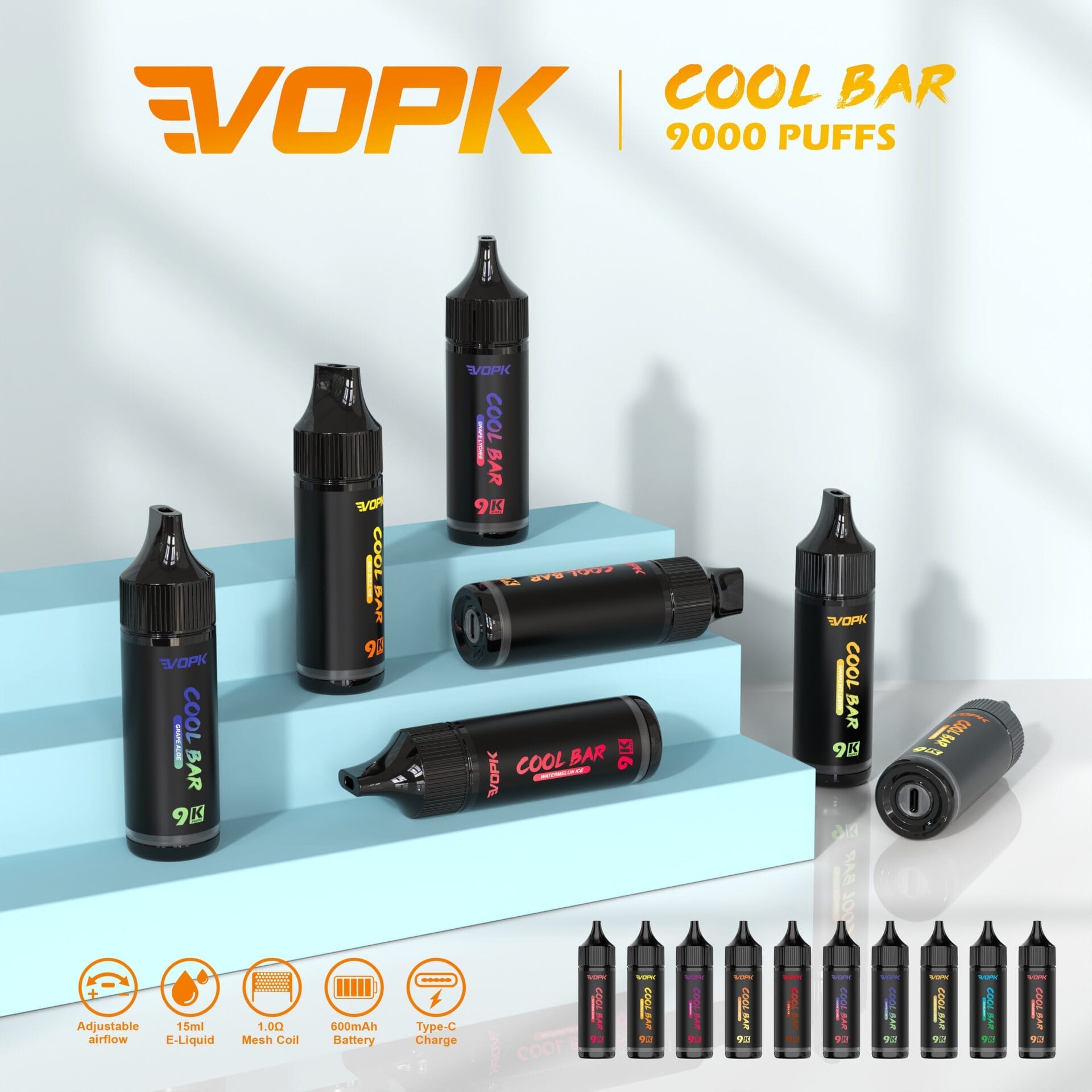 VOPK Cool Bar 9000 Puffs | 3% nicotine, 15mL, airflow control, bulk disposable vape