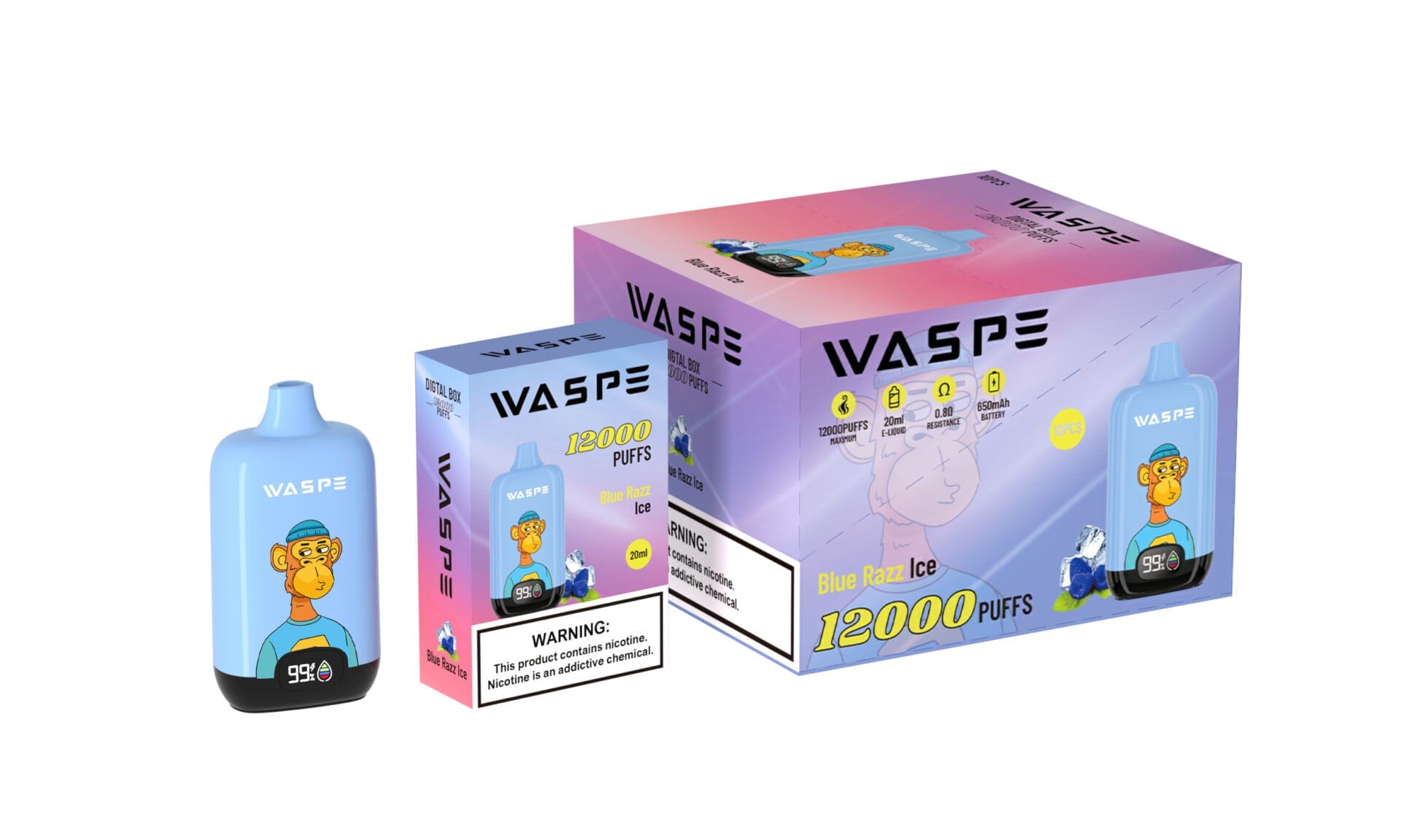 WASPE 12000 Puffs | 0%-5% nicotine, 20mL, 650mAh, LCD display, bulk disposable vape - Image 10