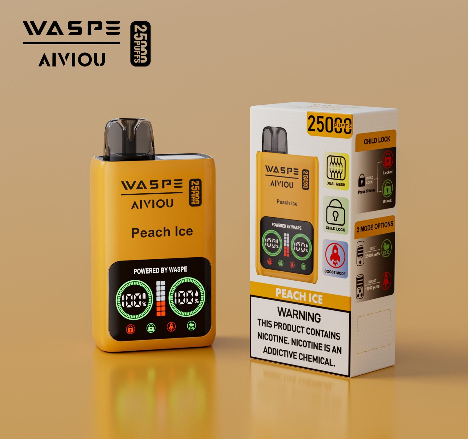 WASPE 25000 Puffs | 0%-5% nicotine, 25mL, dual mesh, LCD display, bulk disposable vape - Image 6