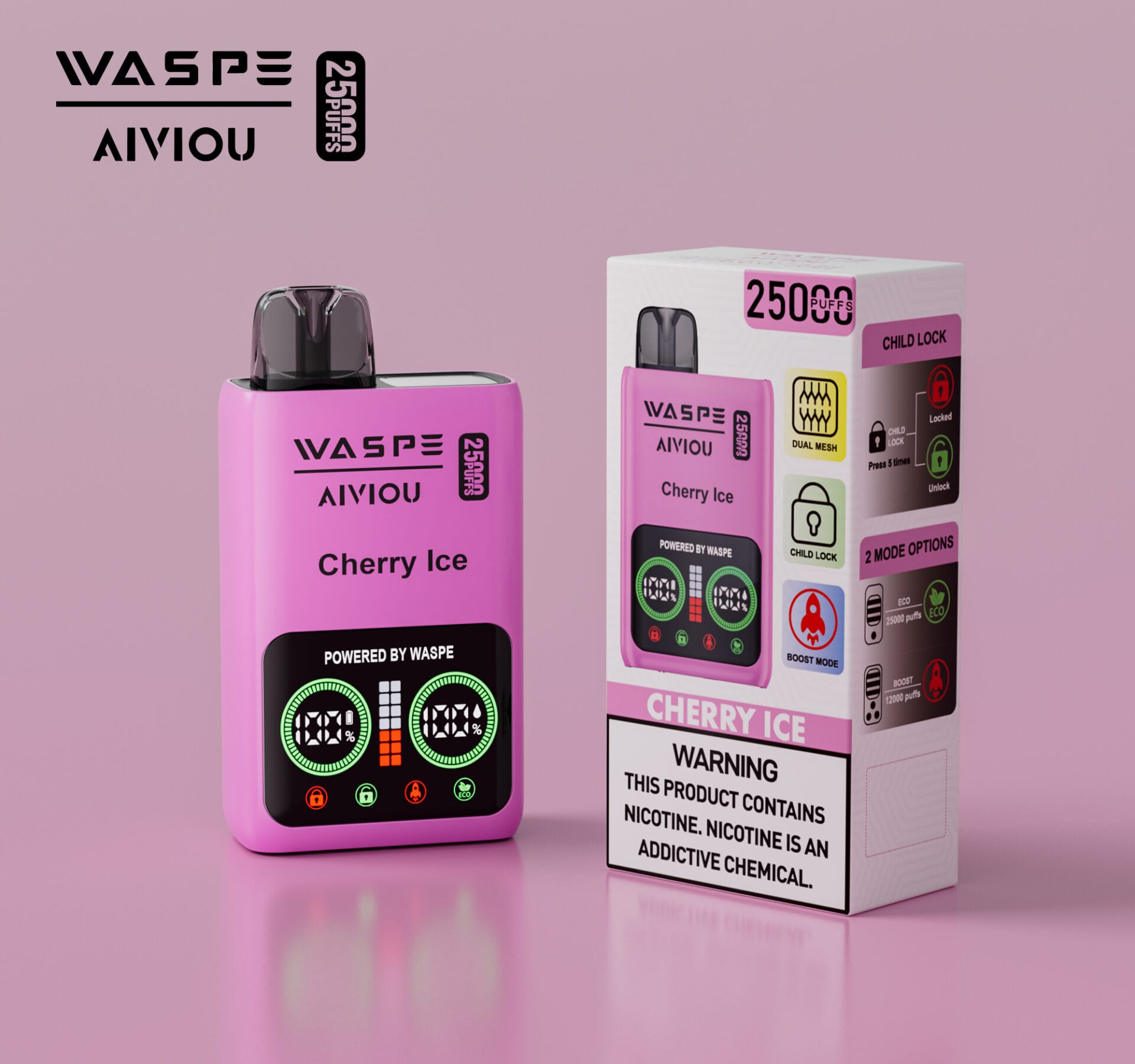 WASPE 25000 Puffs | 0%-5% nicotine, 25mL, dual mesh, LCD display, bulk disposable vape - Image 4