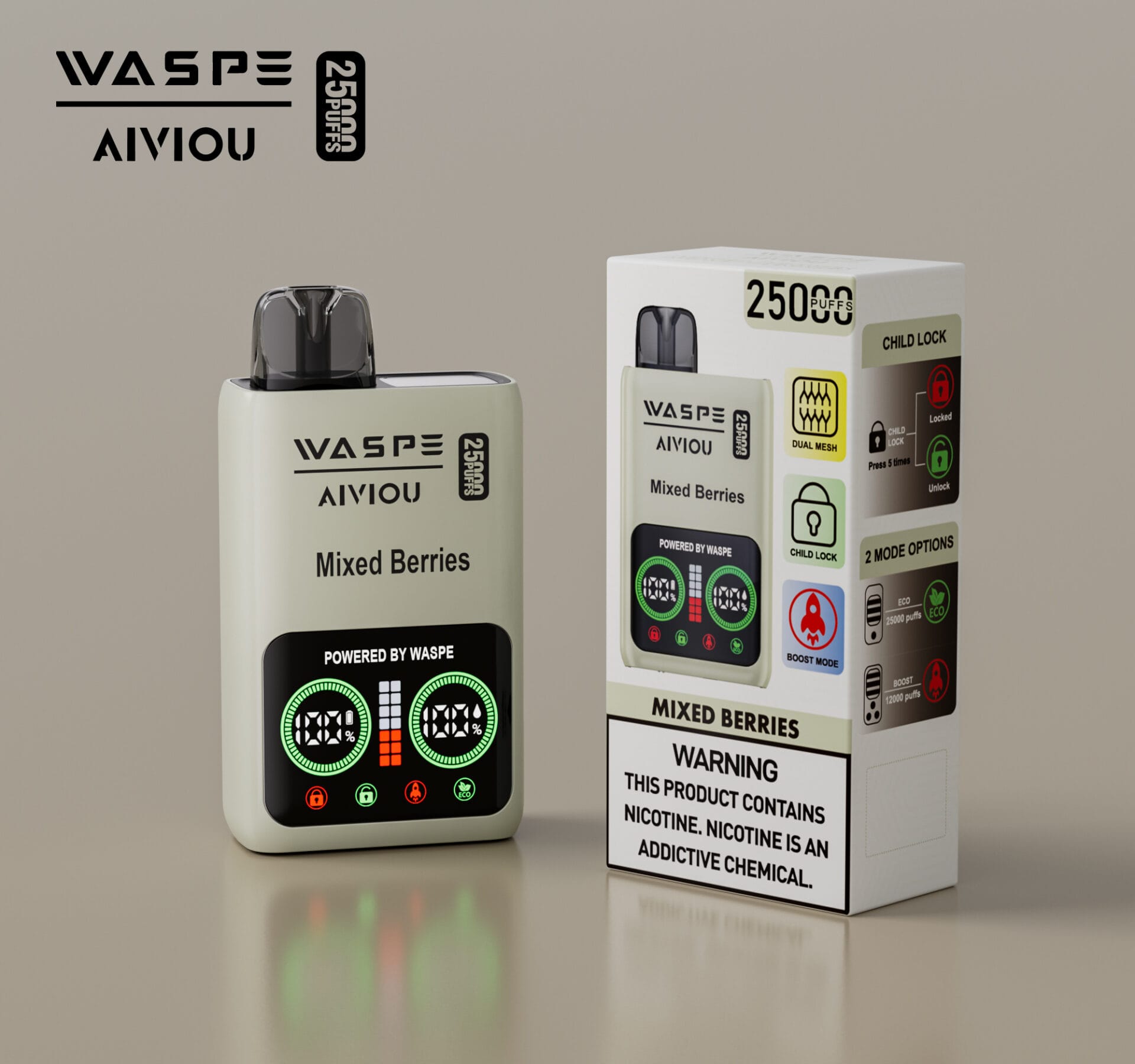 WASPE 25000 Puffs | 0%-5% nicotine, 25mL, dual mesh, LCD display, bulk disposable vape - Image 11