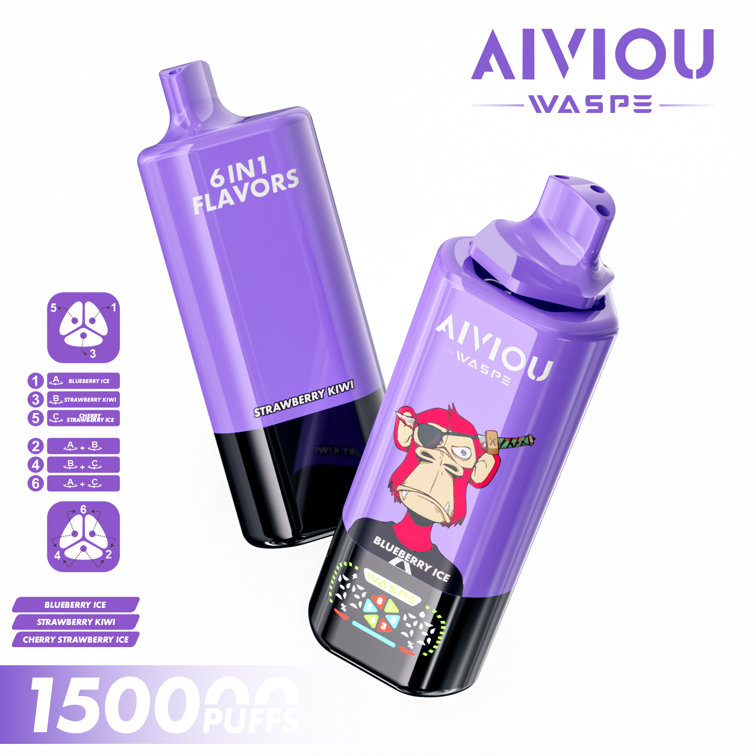 WASPE AIVIOU 150K | 150000 puffs, 64mL, 6 flavors in one, 6-in-1, longest-lasting, bulk disposable vape - Image 3