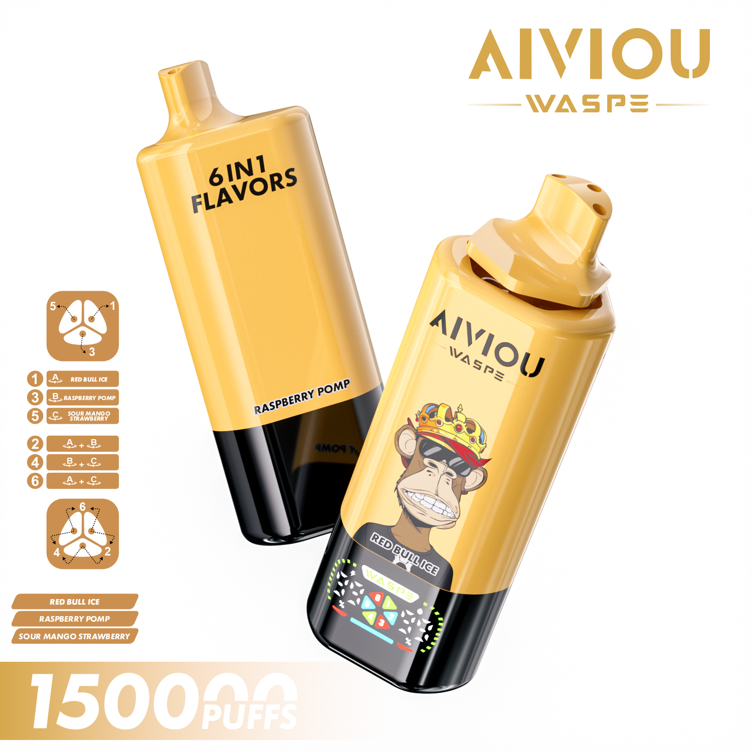 WASPE AIVIOU 150K | 150000 puffs, 64mL, 6 flavors in one, 6-in-1, longest-lasting, bulk disposable vape - Image 4