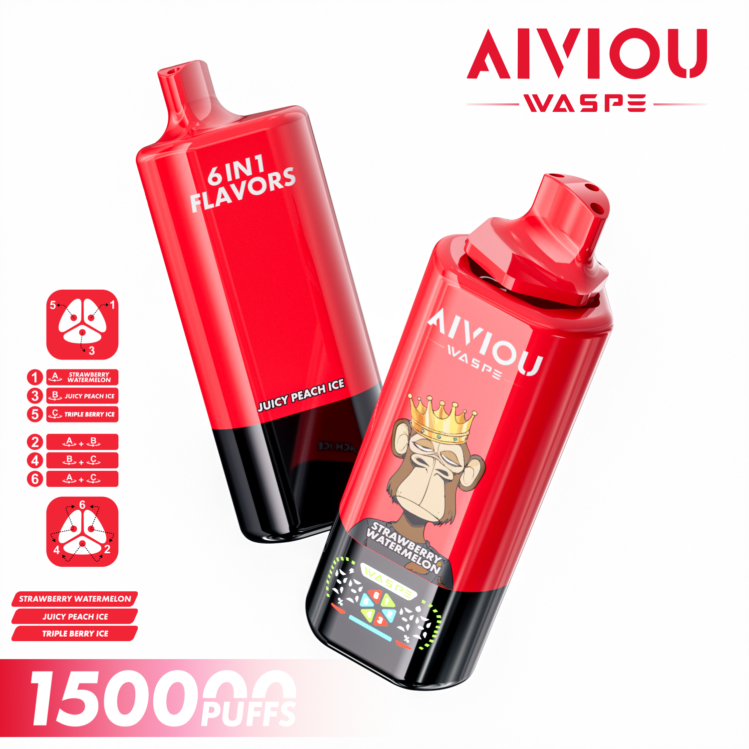 WASPE AIVIOU 150K | 150000 puffs, 64mL, 6 flavors in one, 6-in-1, longest-lasting, bulk disposable vape - Image 5