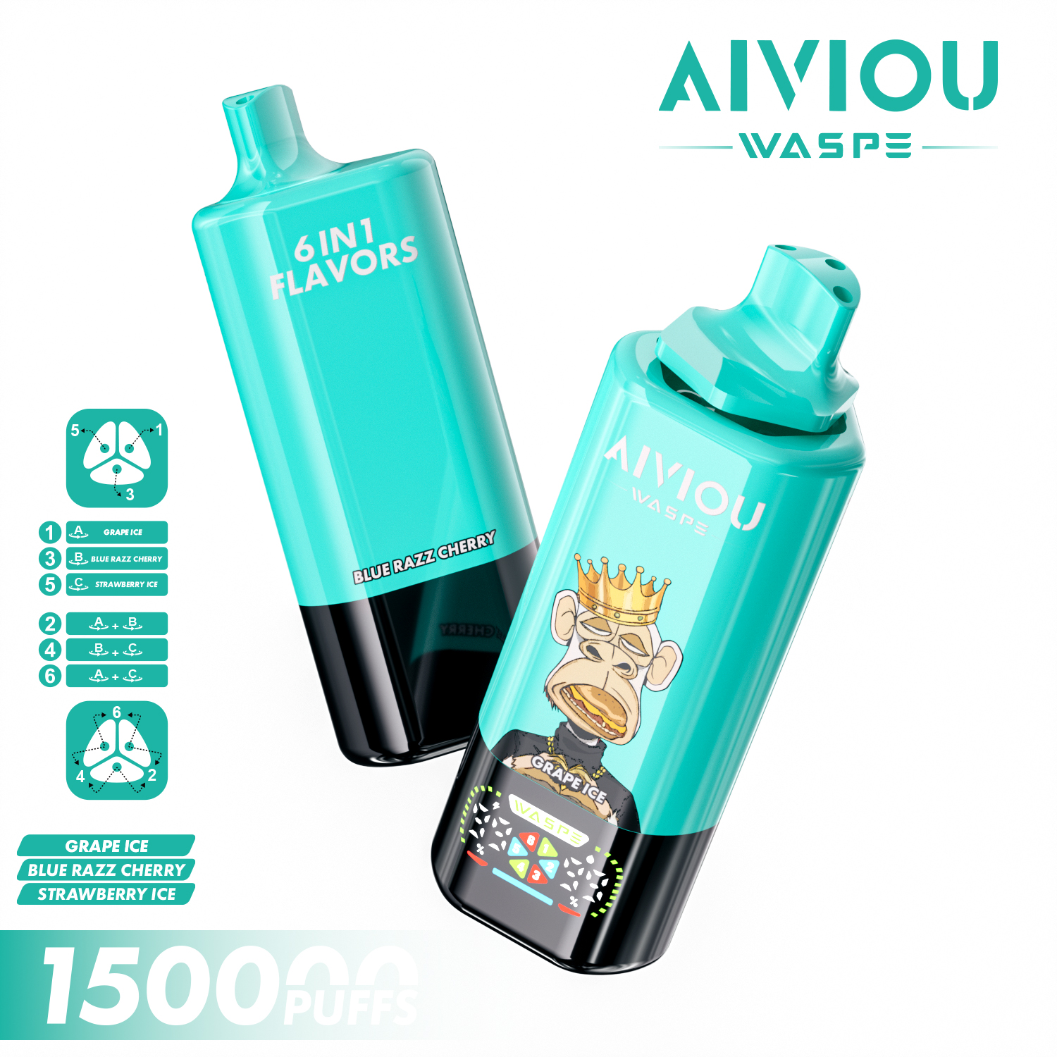 WASPE AIVIOU 150K | 150000 puffs, 64mL, 6 flavors in one, 6-in-1, longest-lasting, bulk disposable vape - Image 7