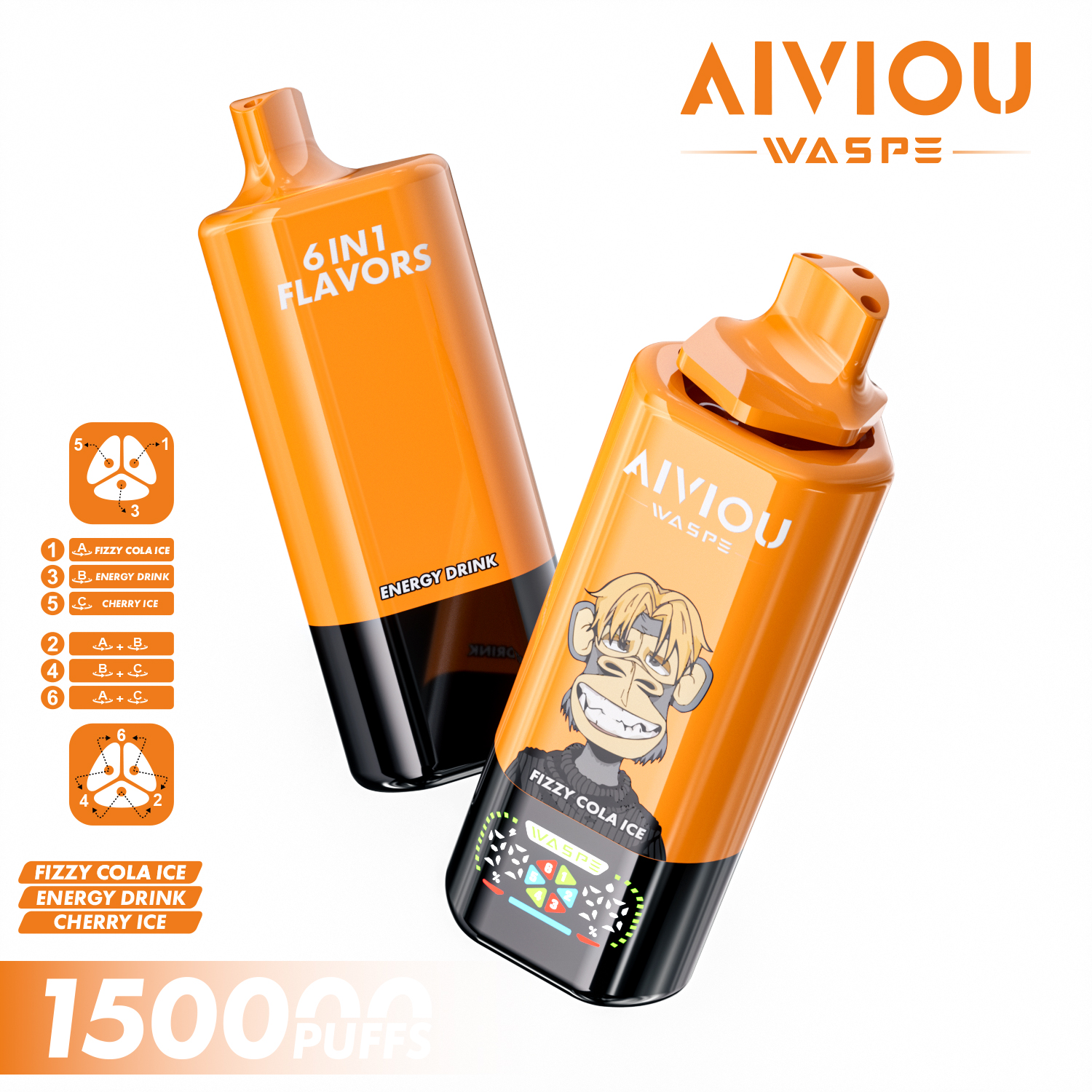 WASPE AIVIOU 150K | 150000 puffs, 64mL, 6 flavors in one, 6-in-1, longest-lasting, bulk disposable vape - Image 9